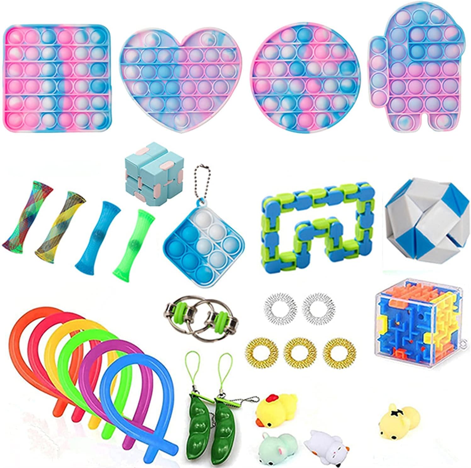 31pcs Fidget Toys Sensory Fidget Toys Set Fidget Toys Pop Toy Anti-Anxiety Tools and Special Toys Fidget Toys Relieves Stress Squeeze Toy for Birthday Party Random Color