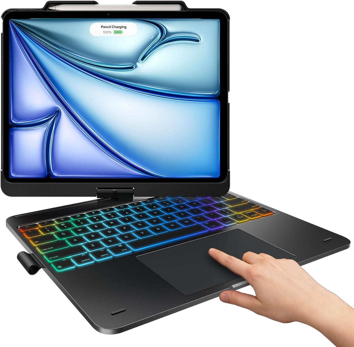 typecaseFlexbook Touch Keyboard Case for iPad Air 13 (M3/M2, 2025/2024), iPad Pro 13 (M4) & iPad Pro 12.9 (6th/5th/4th/3rd Gen), 11-Color Backlit,360° Rotatable Protection, Pencil Holder (Black'25)