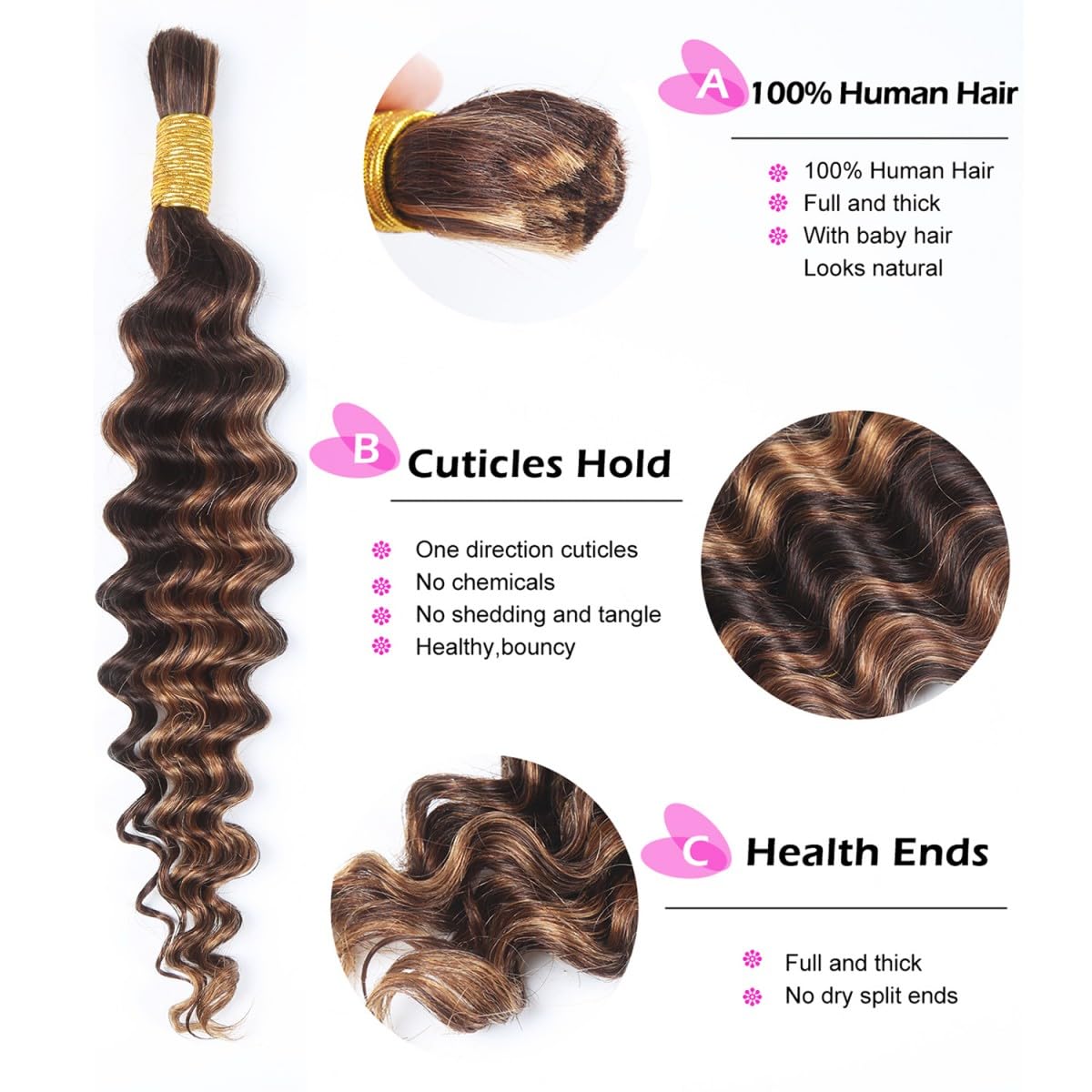 Unipearl Deep Curly Bulk Human Hair for Braiding 100g 2 Bundles 14 Inch Boho Braids Hair Extensions - Image 3