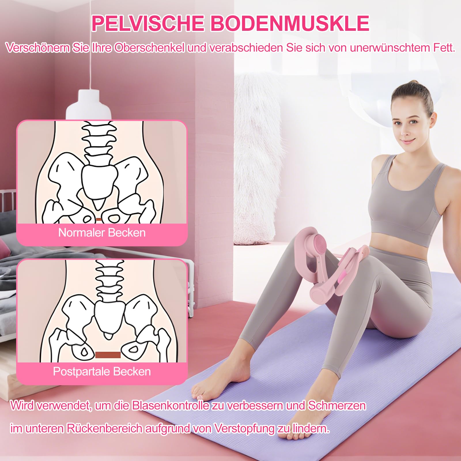 Beckenboden Trainingsgerät - Sportgeräte Zuhause zum Training der Oberschenkel, Oberschenkeltrainer mit Anti Rutsch Design, Postpartum Beckenbodentrainer mit Einem Elastischen Stretchband