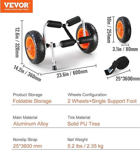 Miniatura 7 de VEVOR Ruedas plegables del kayak del kayak del carro del kayak de aluminio con los neumáticos sólidos de 10"
