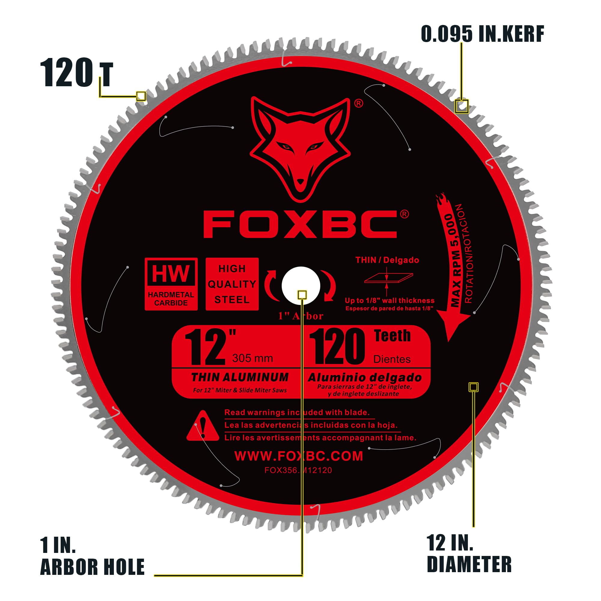 FOXBC 12" Aluminum Cutting Saw Blade - Metal & Copper -2