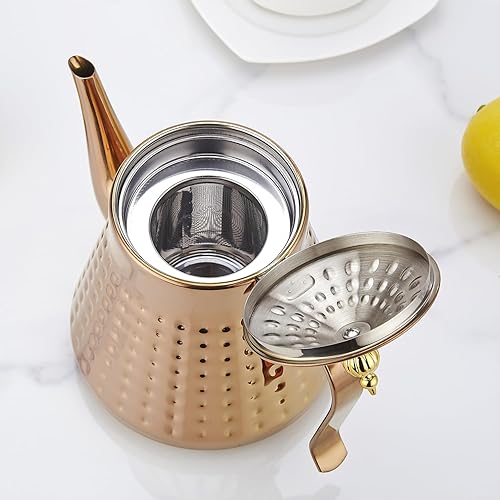 Miniatura 8 de SANQIAHOME 1.2L (40oz) martillo de acero inoxidable modelado tetera con infusor extraíble, cubierta de hoja suelta, cobre