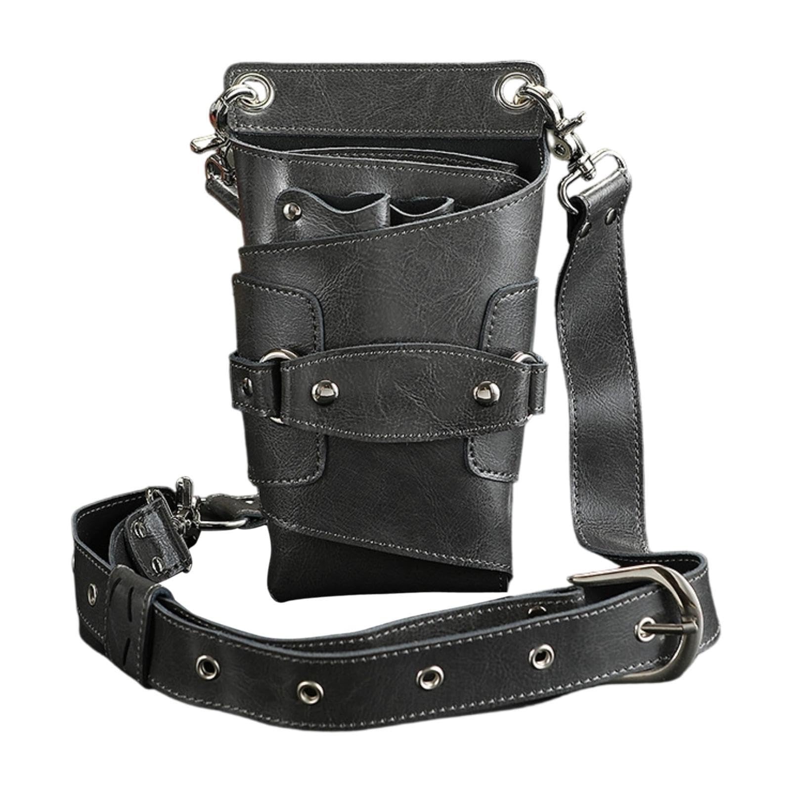 Generic Bolso Organizador para Peluqueros con Cinturón Ajustable Múltiples Bolsillos Porta Tijeras Porta Peines Pinzas de Cabello en Piel PU Suave Adecuado Pa, Gris
