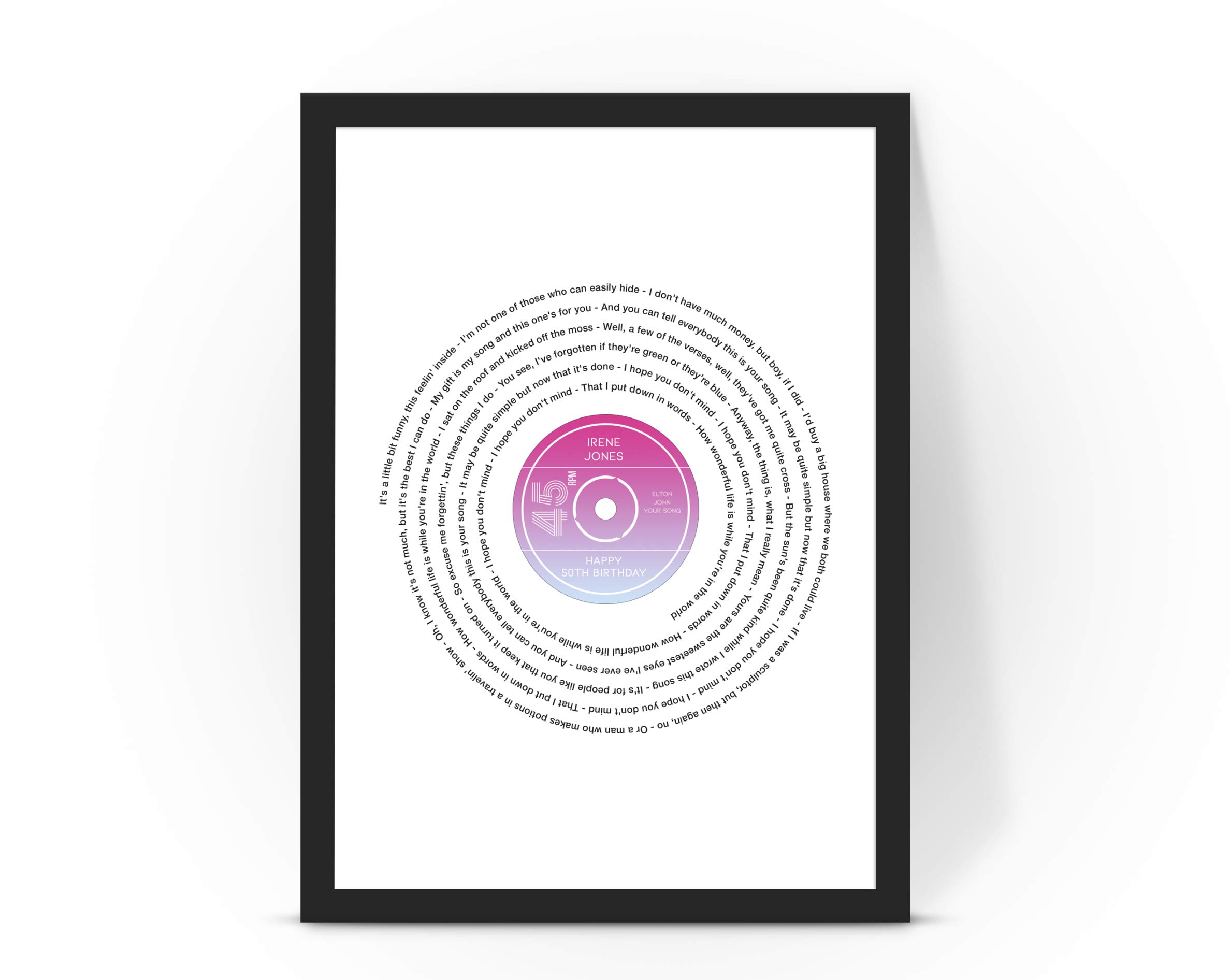 Forefrontdesigns White Personalised Vinyl Record Song Lyrics Print - Custom Song Lyric Print & Framed Wall Art - Perfect Personalised Music Gift Or Wedding Anniversary
