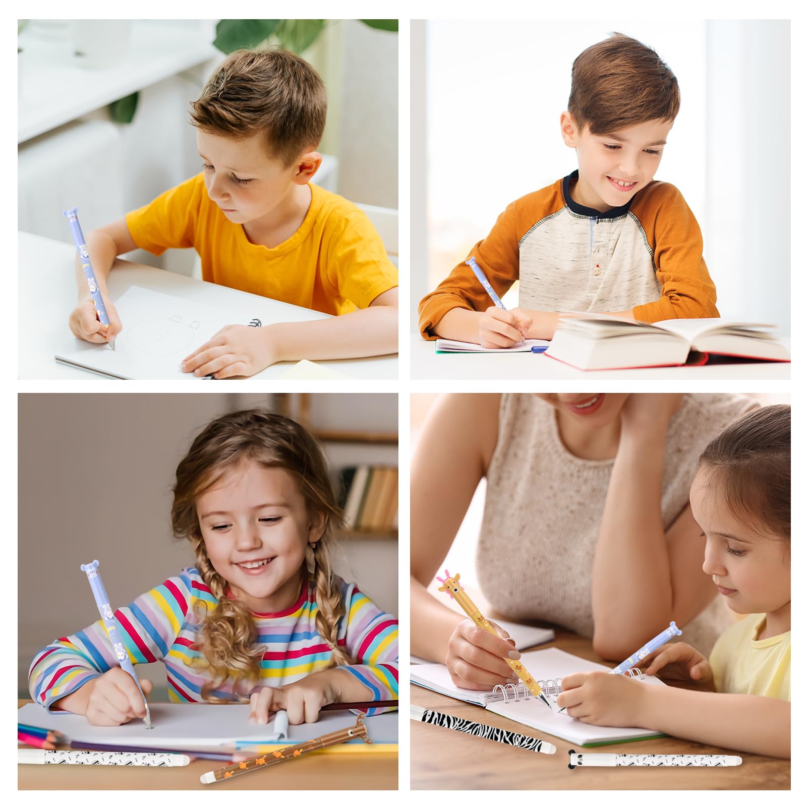Confezione da 6 penne gel cancellabili blu inchiostro dolce cartone animato erasable pen punta punta 0,5 mm diametro mina sfera all'estremità per rimuovere l'inchiostro senza usura del foglio, per