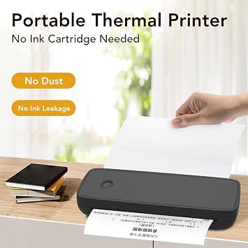 A4 Portable Printer, Thermal Bluetooth Printer 200dpi Resolution, Small Printer Mobile Low Noise Inkless Printing Machine Black