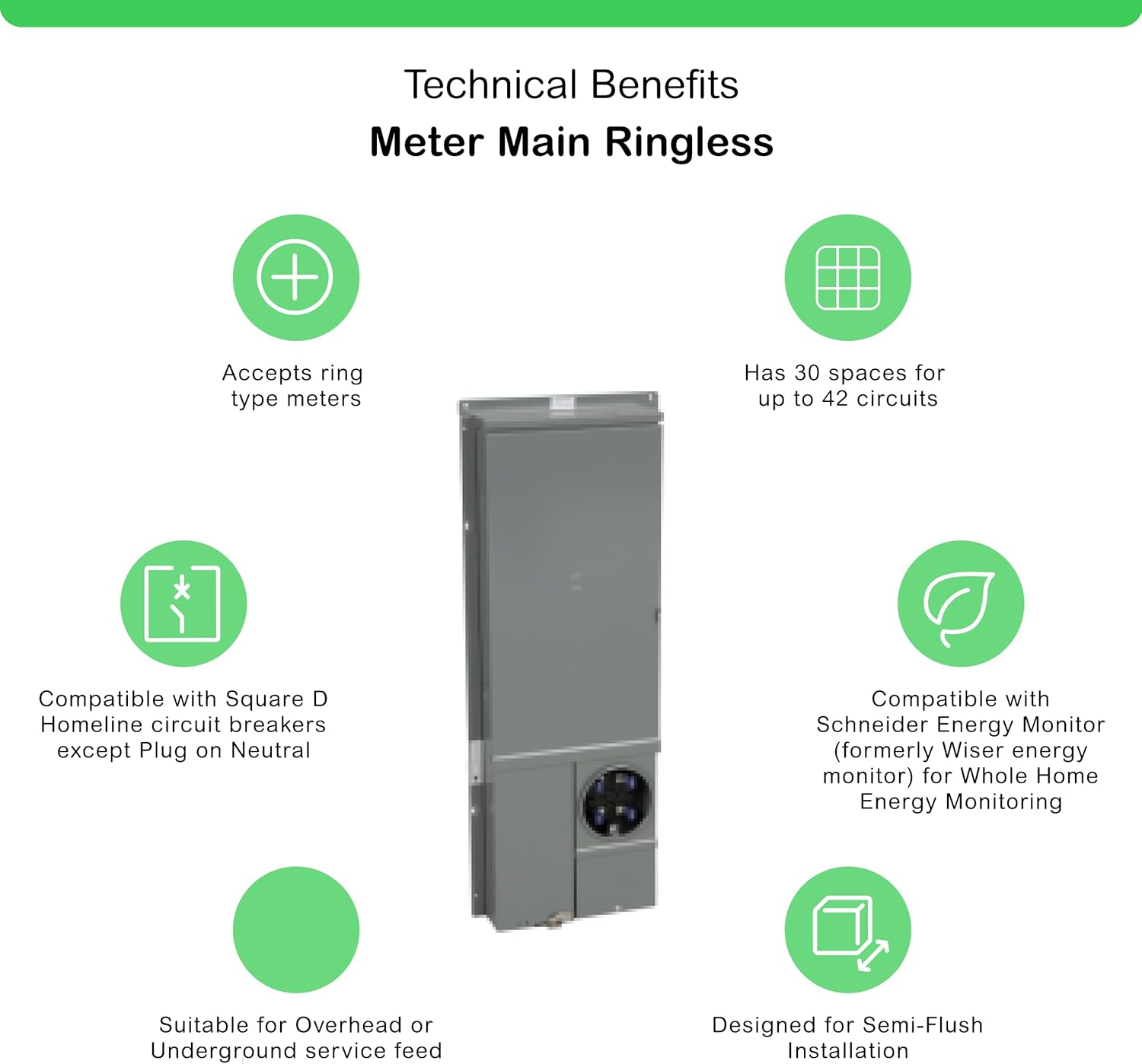Square D - SC3042M225PF Homeline 225-Amp 30-Space 42-Circuit Solar-Ready Combination Meter Socket and Main Breaker Load Center for Plug-On Neutral Breakers