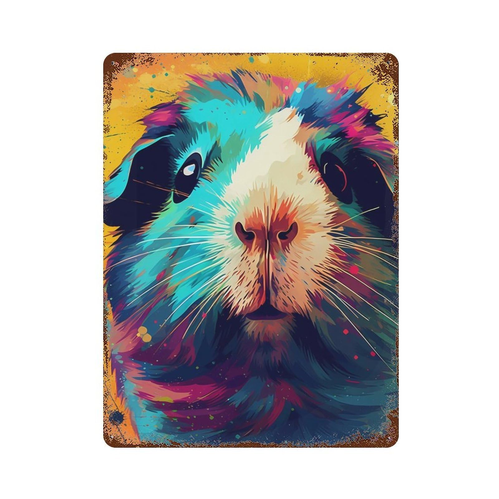 Guinea Pig Colorful Rust Effect Tin Sign 15.7"x11.8", Novelty Wall Decor for Garage, Pub Or Kitchen