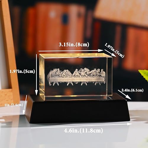 Miniatura 2 de YWHL Figura de cristal 3D de la última cena de Jesucristo con base colorida grabada con láser, recuerdo de Jesús, regalos religiosos de Navidad para
