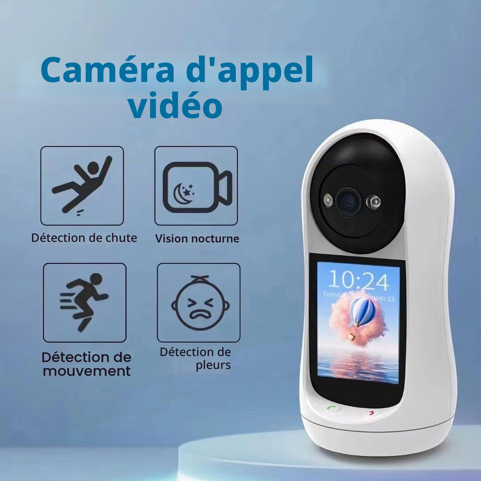 Tosuny Caméra D'appel Vidéo Bidirectionnelle avec écran IPS HD de 2,8 Pouces, Caméra de sécurité Intelligente WiFi 2,4G avec Détection de Mouvement, Vision Nocturne, pour L'intérieur