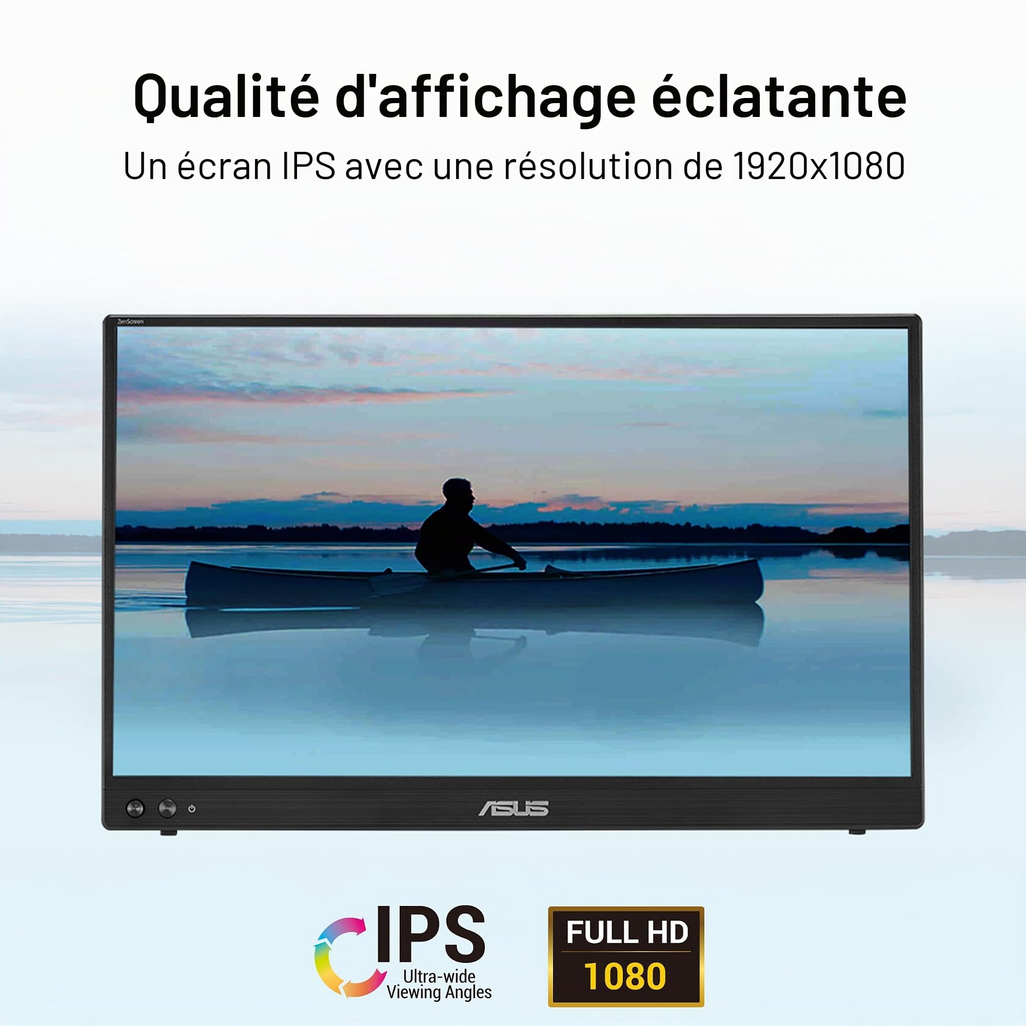 ASUS ZenScreen MB16AHVE - Écran portable 16 pouces (diagonale utile de 15,6 pouces), FHD, dalle IPS, alimentation par le câble, rotation automatique, trépied, USB Type-C®, mini-HDMI®, sans scintilleme