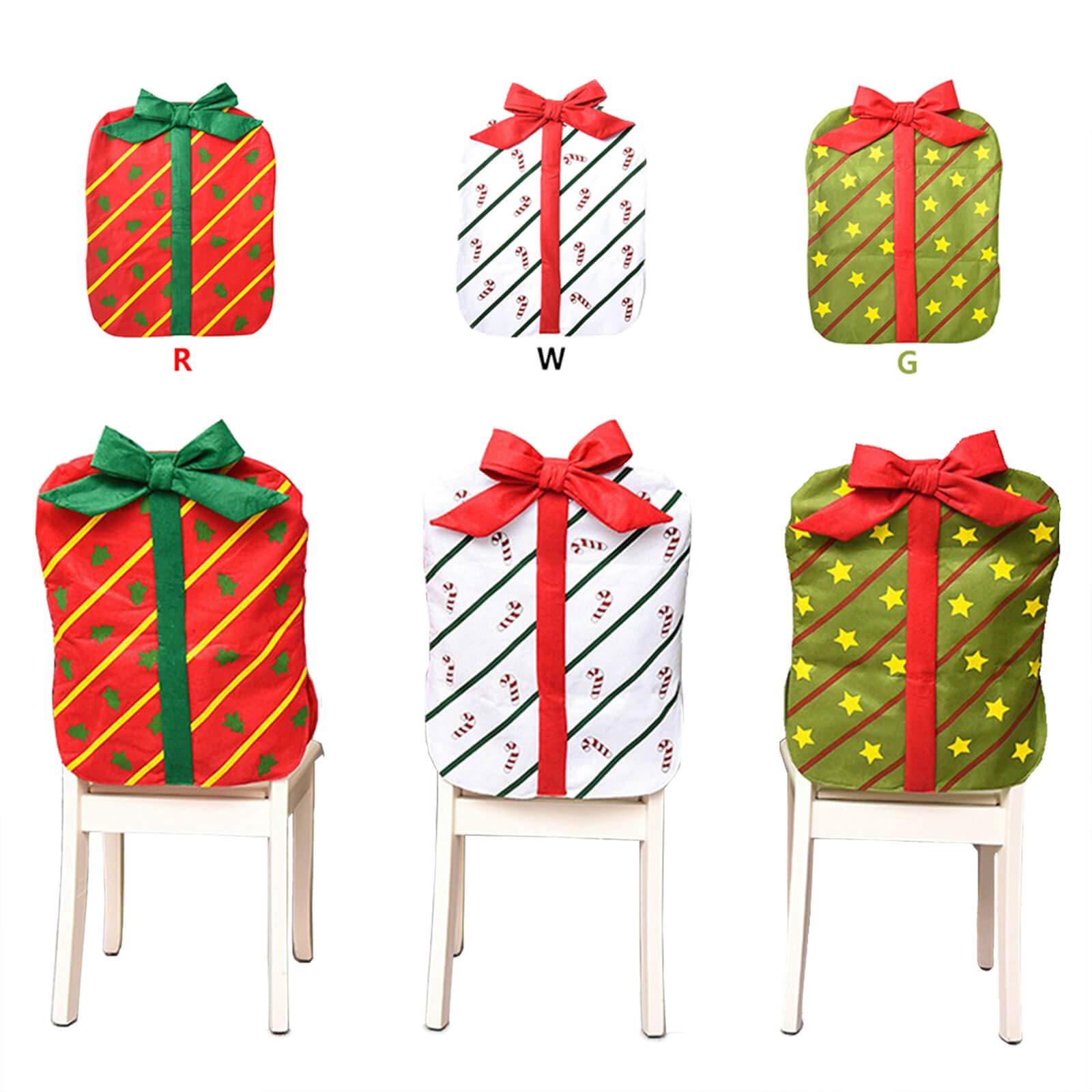 Orgrimmar 3PCS Christmas Chair Back Cover Bowknot Gift Package Design Christmas Decoration Chair Cover for Restaurant Hotel Home Kitchen Dining Room