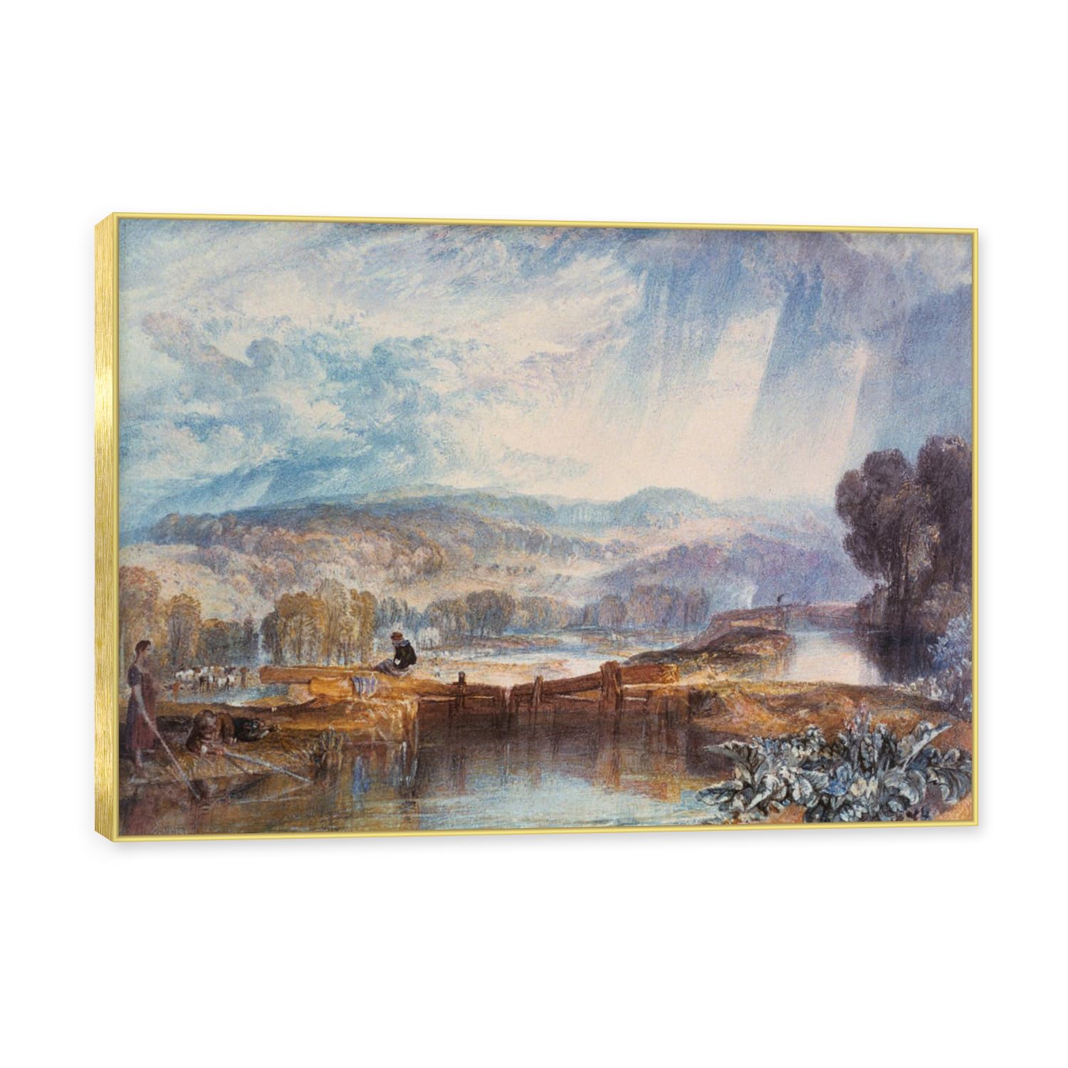 Złota rama. Arcydzieło J. M. W. Turner obraz na płótnie z ramką do galerii Romantyczny krajobraz malarstwo sztuka do salonu. C164. 80 x 112 cm.