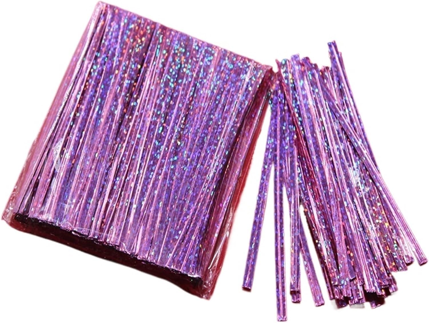 Metallic Twist Ties 4000pcs Metallic Twist Ties Laser Plastic 10cm Closure Wire Wraps Bundling Handmade Christmas Gift Jewelry Packaging(Pink 1)