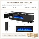 70" Cheminée TV Stand, Modern Entertainment Center pour les téléviseurs jusqu'à 80”, TV Console avec armoires de rangement, console multimédia pour salon, noir TV Stand et cheminée noire