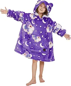 THREE POODLE Blanket Hoodie for Kids, Glow in The Dark Blanket Hoodie, Oversized Sherpa Blanket Hoodie Sweatshirt for Kids, Extremely Cozy, Warm, Soft, and Fuzzy Hoodie Blanket, One Size Fits All