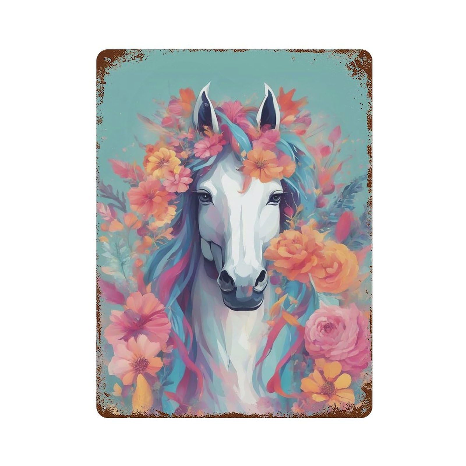 Horse005 Weathered Tin Sign 15.7"x11.8", Ideal for Shed, Workshop And Garage Wall Decor