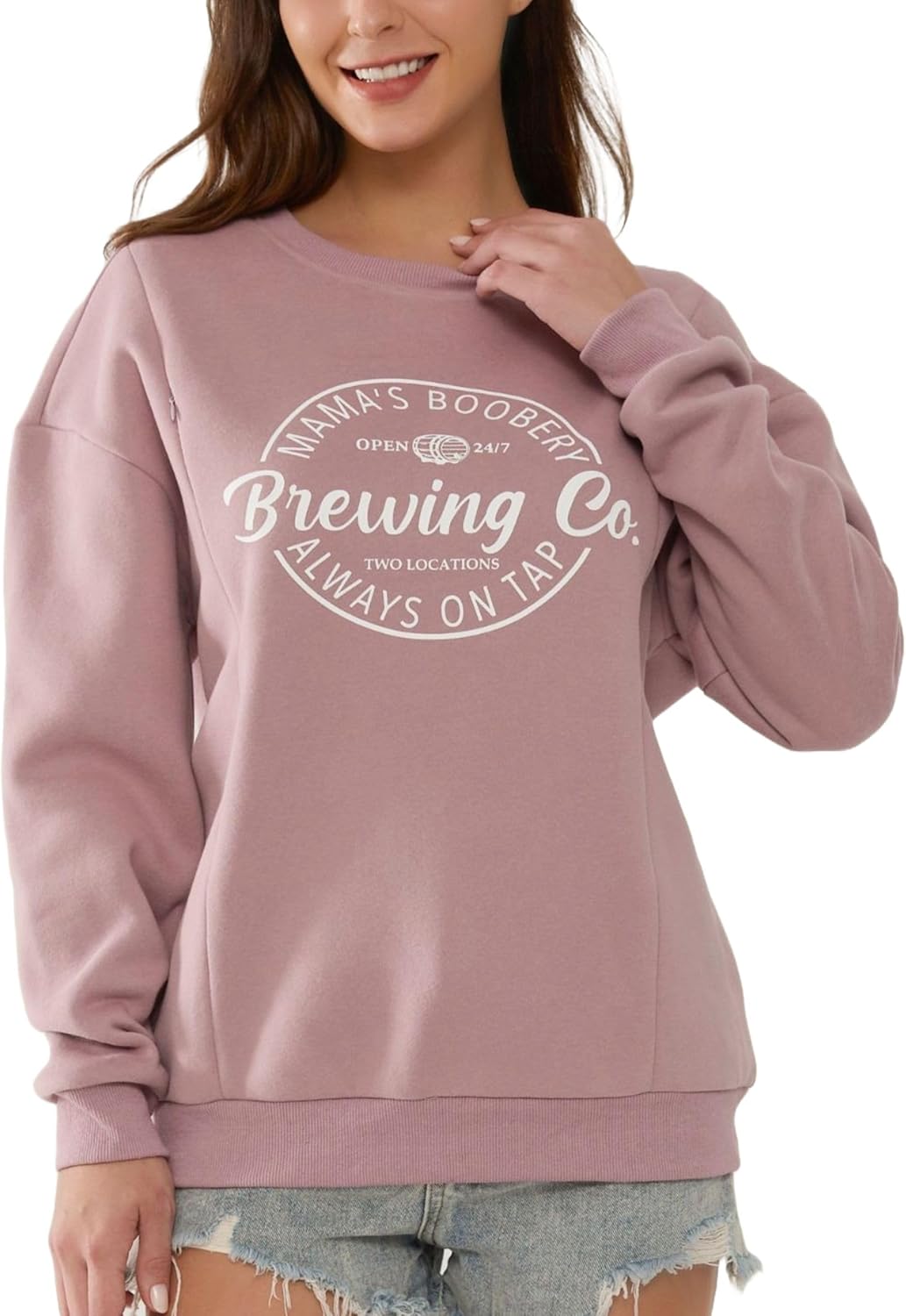 Nursing Sweatshirt for Breastfeeding Fleece Maternity Nursing Top with Zippers Long Sleeve Postpartum Pullover - Image 2