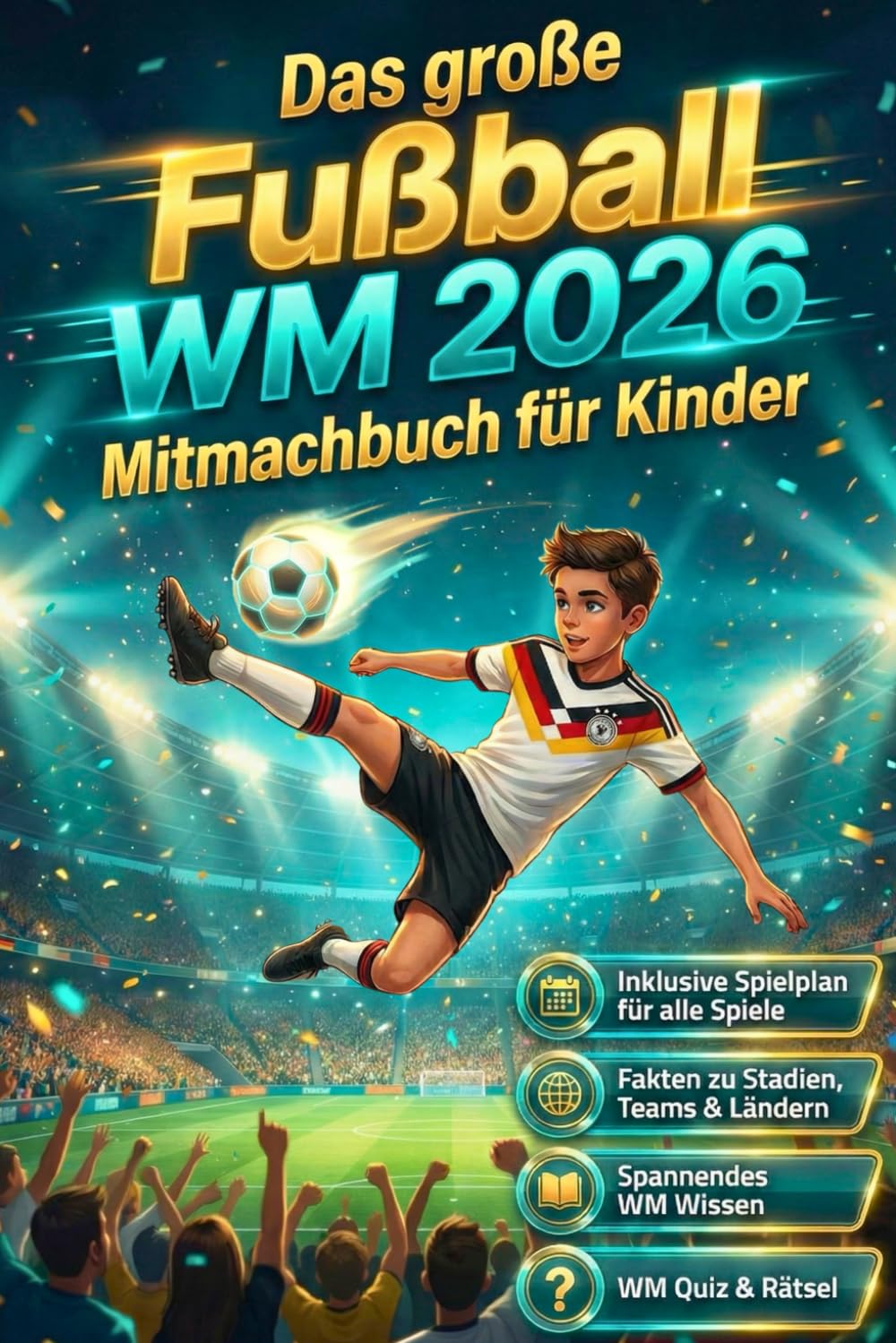 Das große Fußball WM 2026 Mitmachbuch für Kinder: Spielpläne führen, Stadien & Länder entdecken, WM-Quiz und coole Rätsel lösen – das perfekte Geschenk für kleine Fußballfans