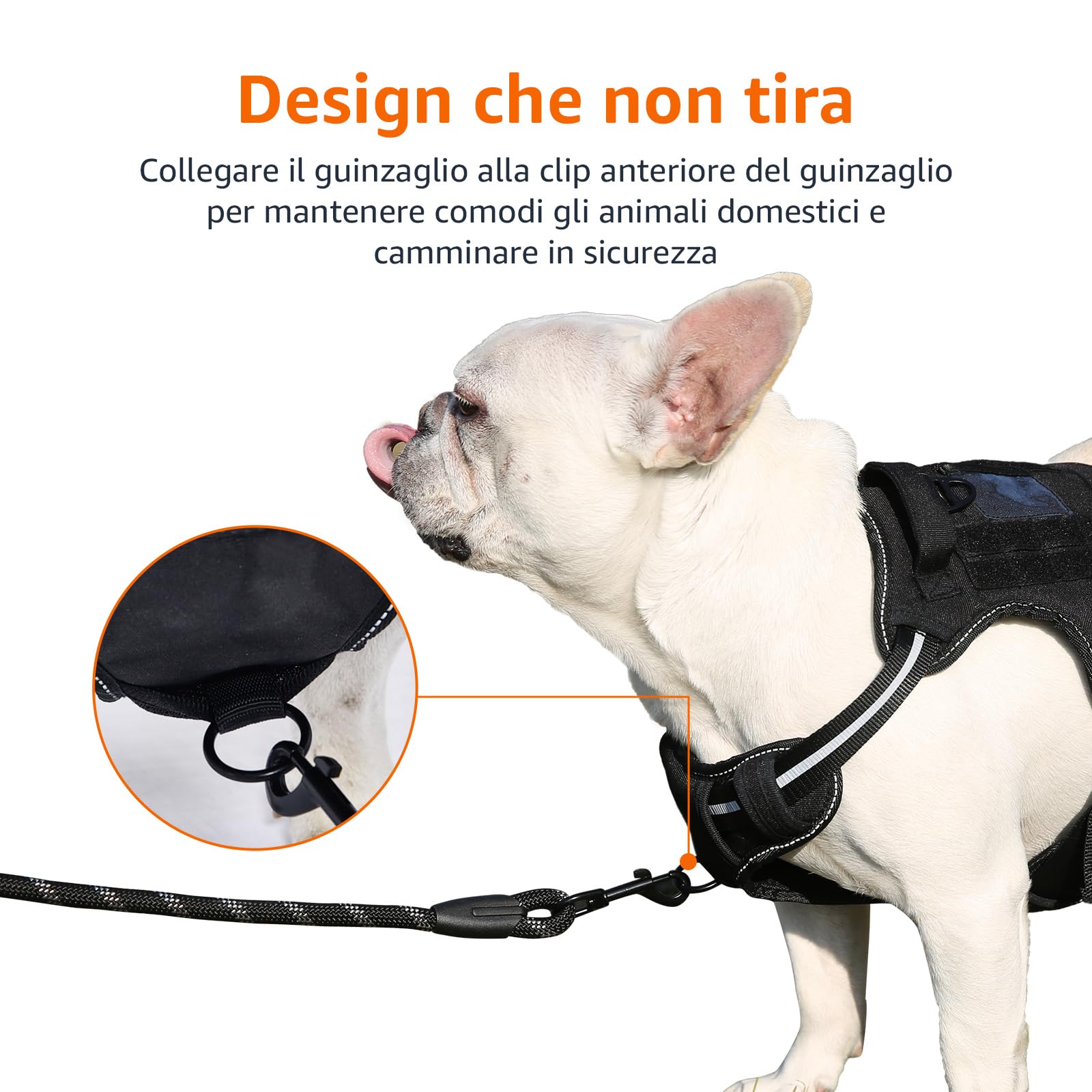 Amazon Basics Pettorina a gilet per cani regolabile, anti-trazione, con clip anteriore, Grande, nera