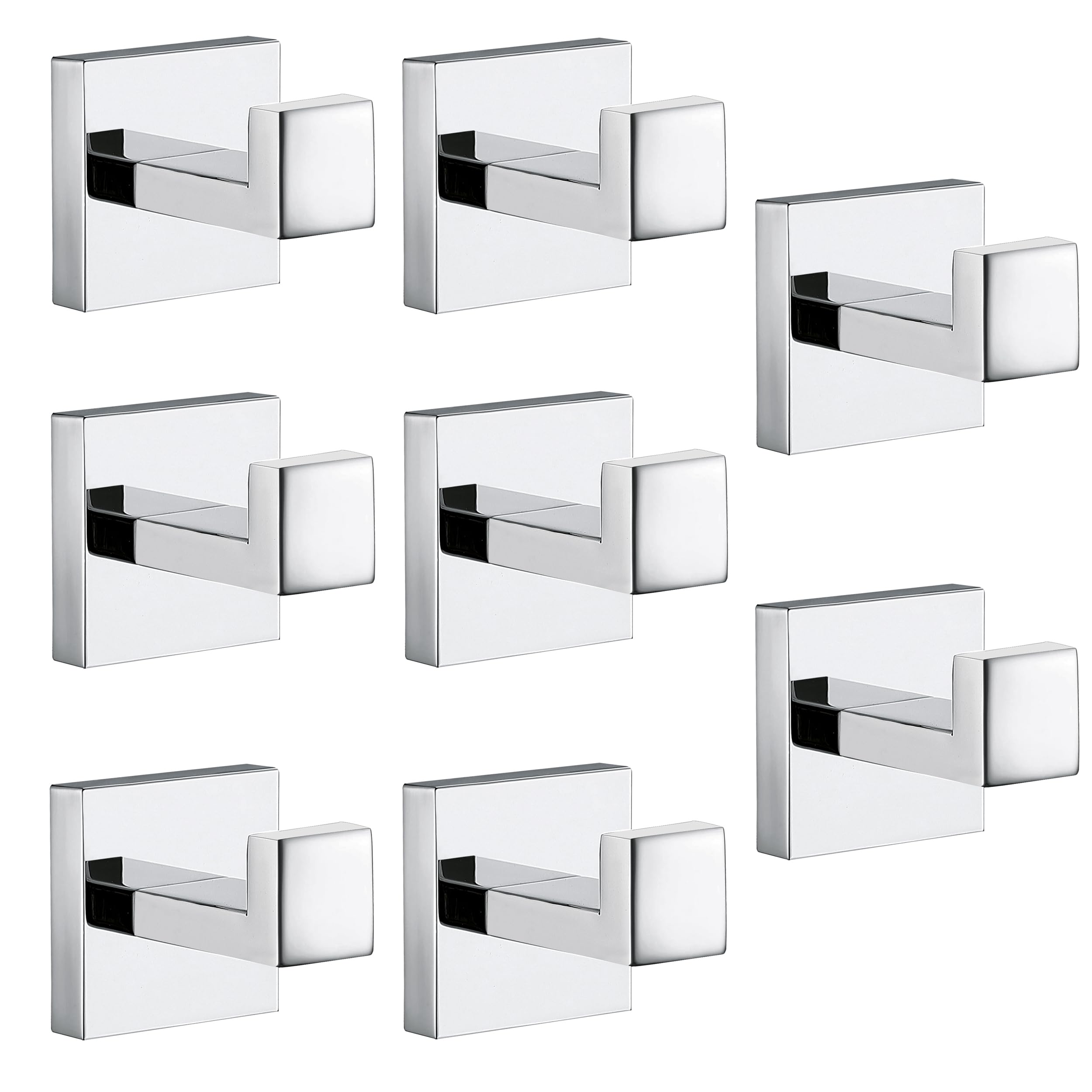 Towel Hooks For Bathrooms, Chrome Polished Towel Hook For Kitchen Bathroom, SUS304 Stainless Steel Coat Hook, Square Heavy Duty Robe Hooks For Hanging Towels,Coats,Sponges,Wall Mount, 8 Pack