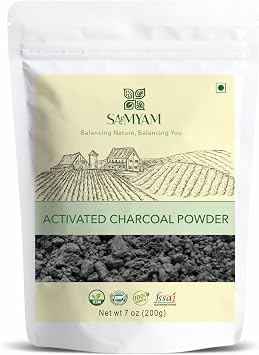SAMYAM Food Grade Activated Charcoal Powder from Coconut Shells, 200g 7 oz | Detox, Teeth Whitening, Soap Making