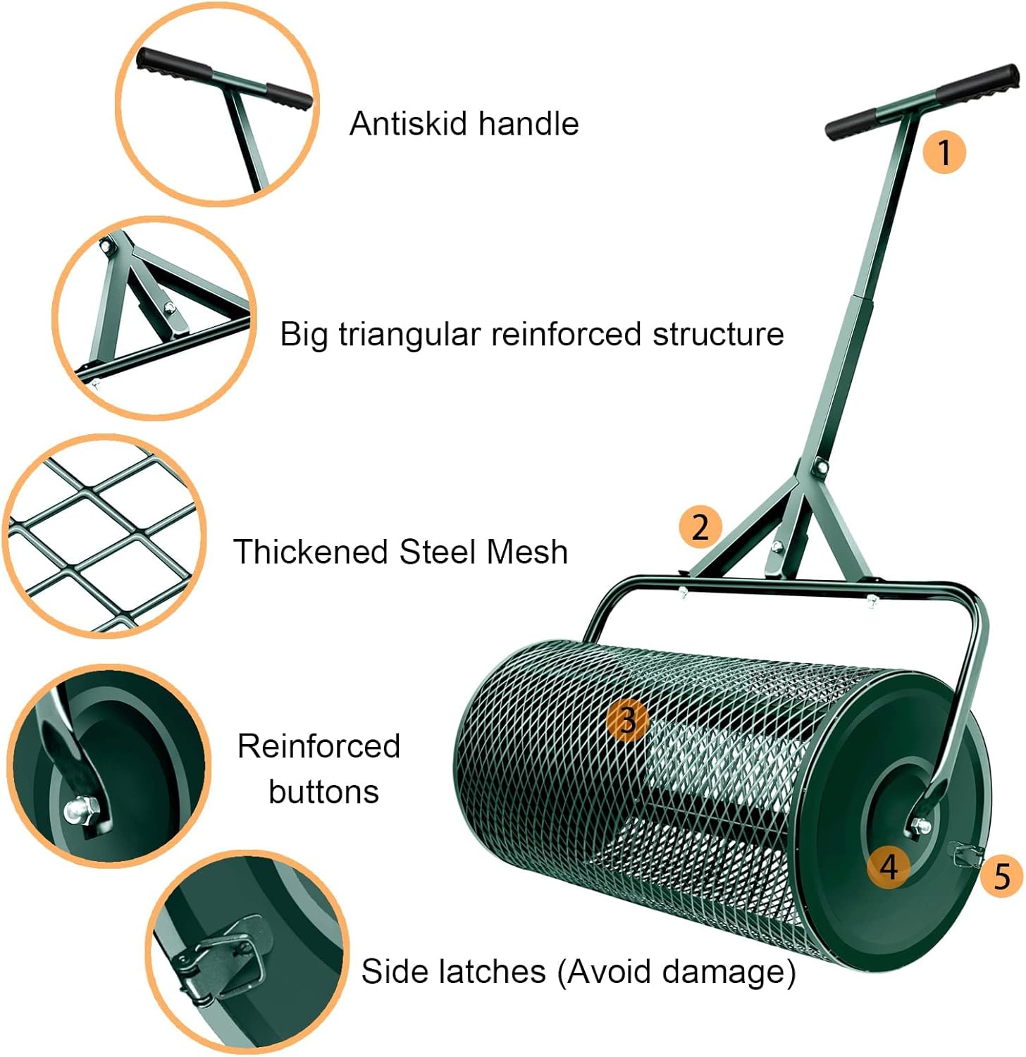 24 in Compost Moss Spreader for Lawn Garden Yard Manure Spreader Lawn Spreader Garden Spreader Yard Spreader Upgraded T Shaped Handle Durable Lightweight for Planting, Seeding