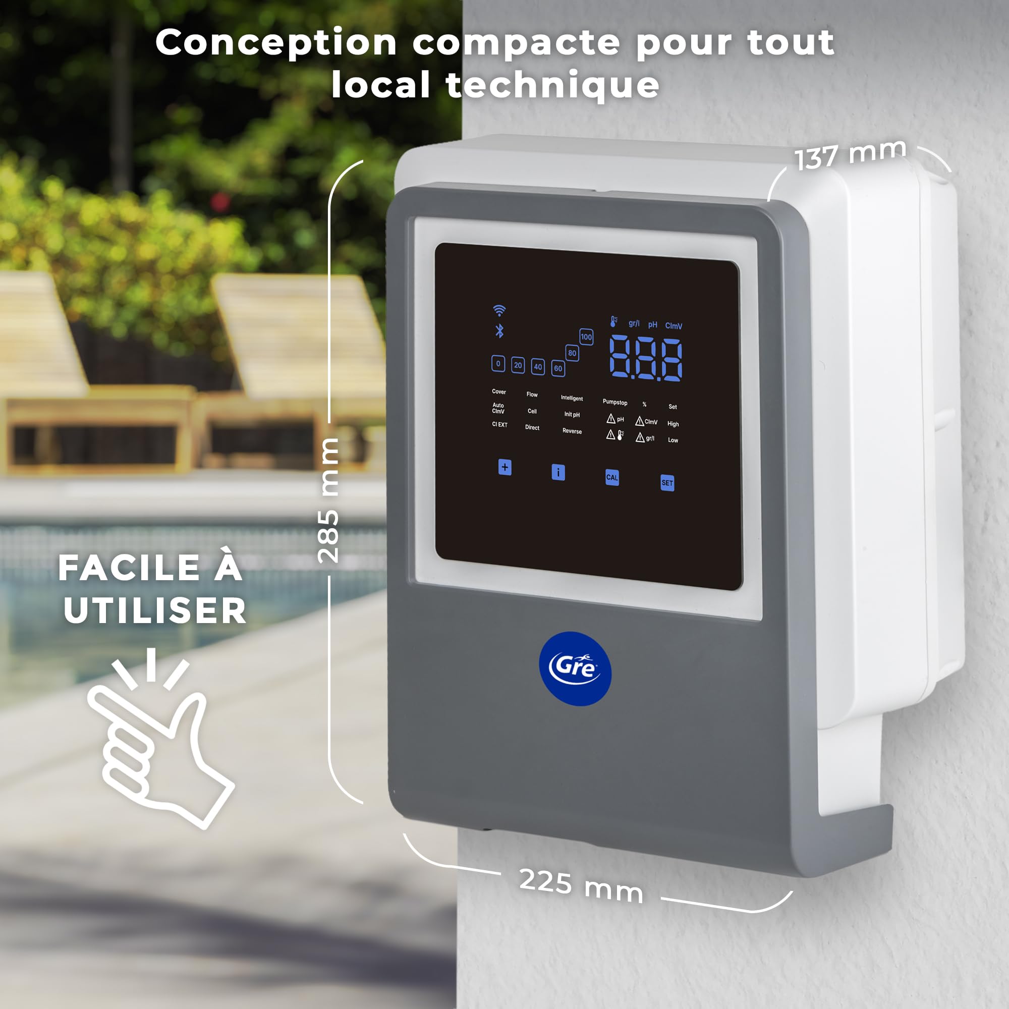 Gre SWGA60 - Angeschlossene Salzelektrolyse, All-in-One mit PH-Controller, für Pools BIS zu 60 m3