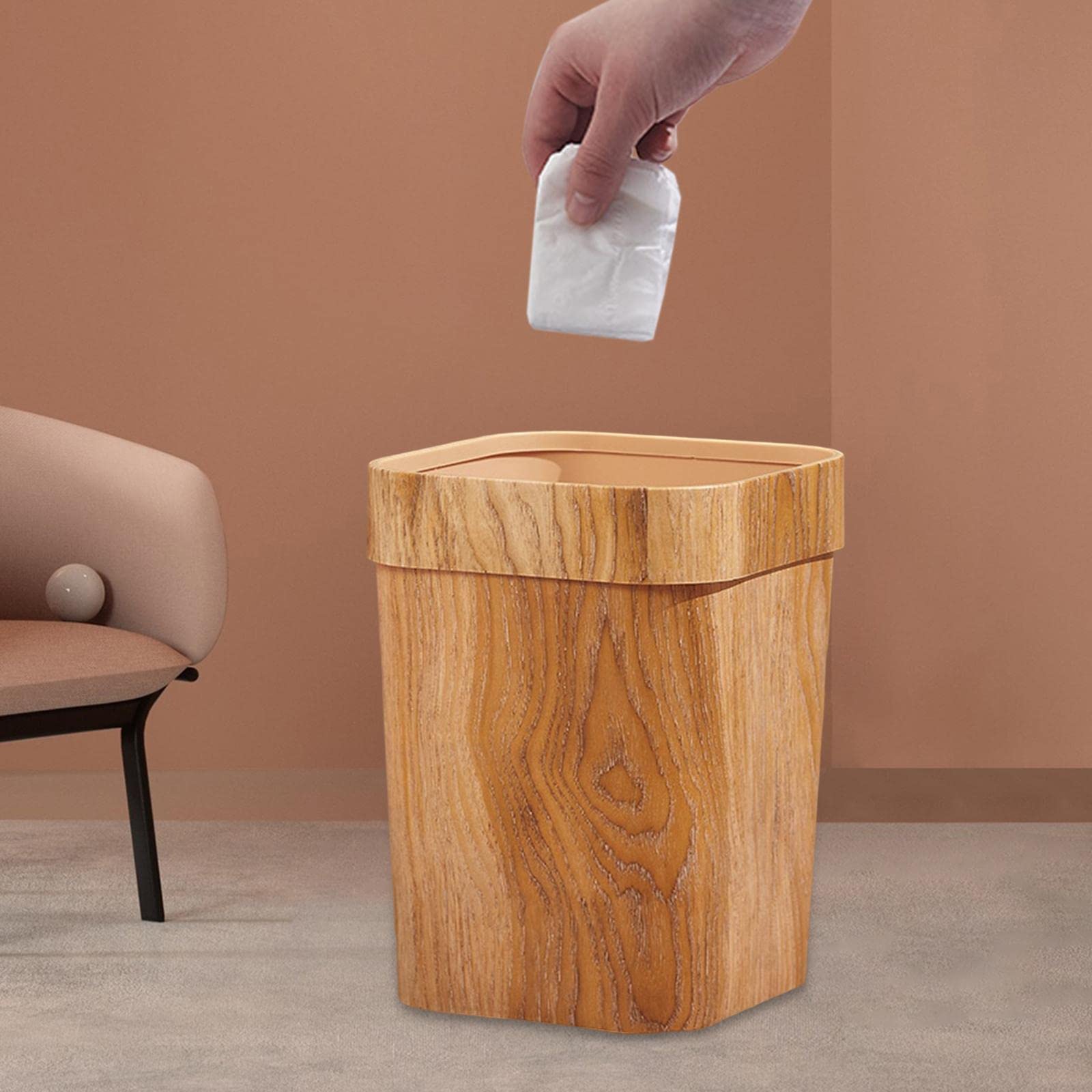 perfk Haushalts-Mülleimer aus Holzmaserung, rutschfest, langlebig, wiederverwendbar, großer Abfalleimer, Müllkorb, Papierkorb für Zimmer, Wohnheim, Garten, EIN