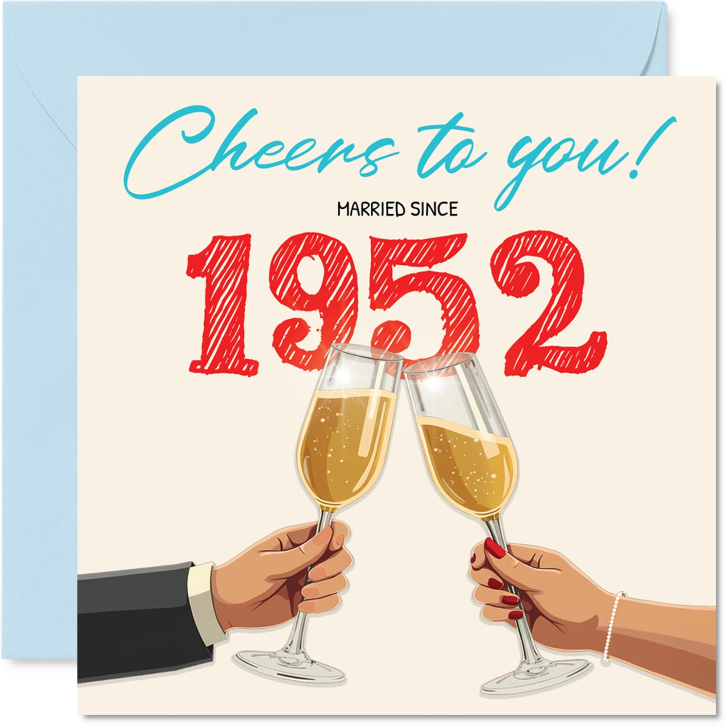 74th Anniversary Card for Women Men - Cheers! Married Since 1952 - Happy 74 Year Anniversary Card for Companion Partner Husband Wife, 145mm Wedding Anniversaries Greeting Cards