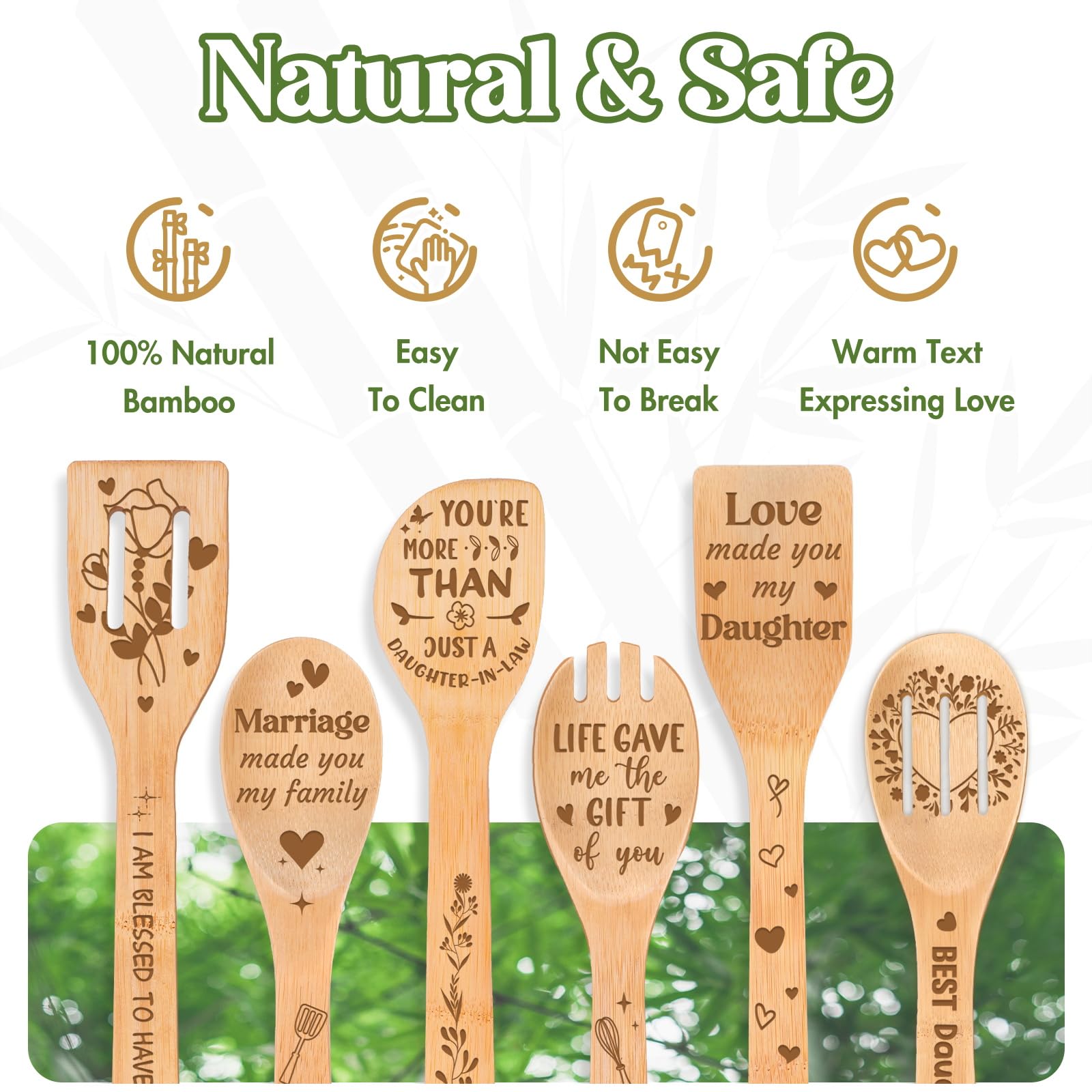 Mothers Day Gifts for Daughter in Law - Daughter in Law Themed Bamboo Spoons Set, Daughter in Law Birthday Gifts with Engraved Quotes, Idea Kitchen Spoons, Daughter in Law Birthday Gifts