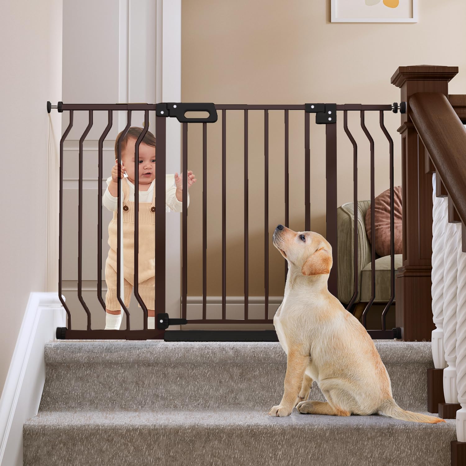 Mom's Choice-GROWNSY Baby Gate for Stairs, 30.5"-43" Pressure Mounted Pet Gate for Doorways-Auto Close Dog Gate for The House-Easy Installation & Walk Thru Wide Safety Gate