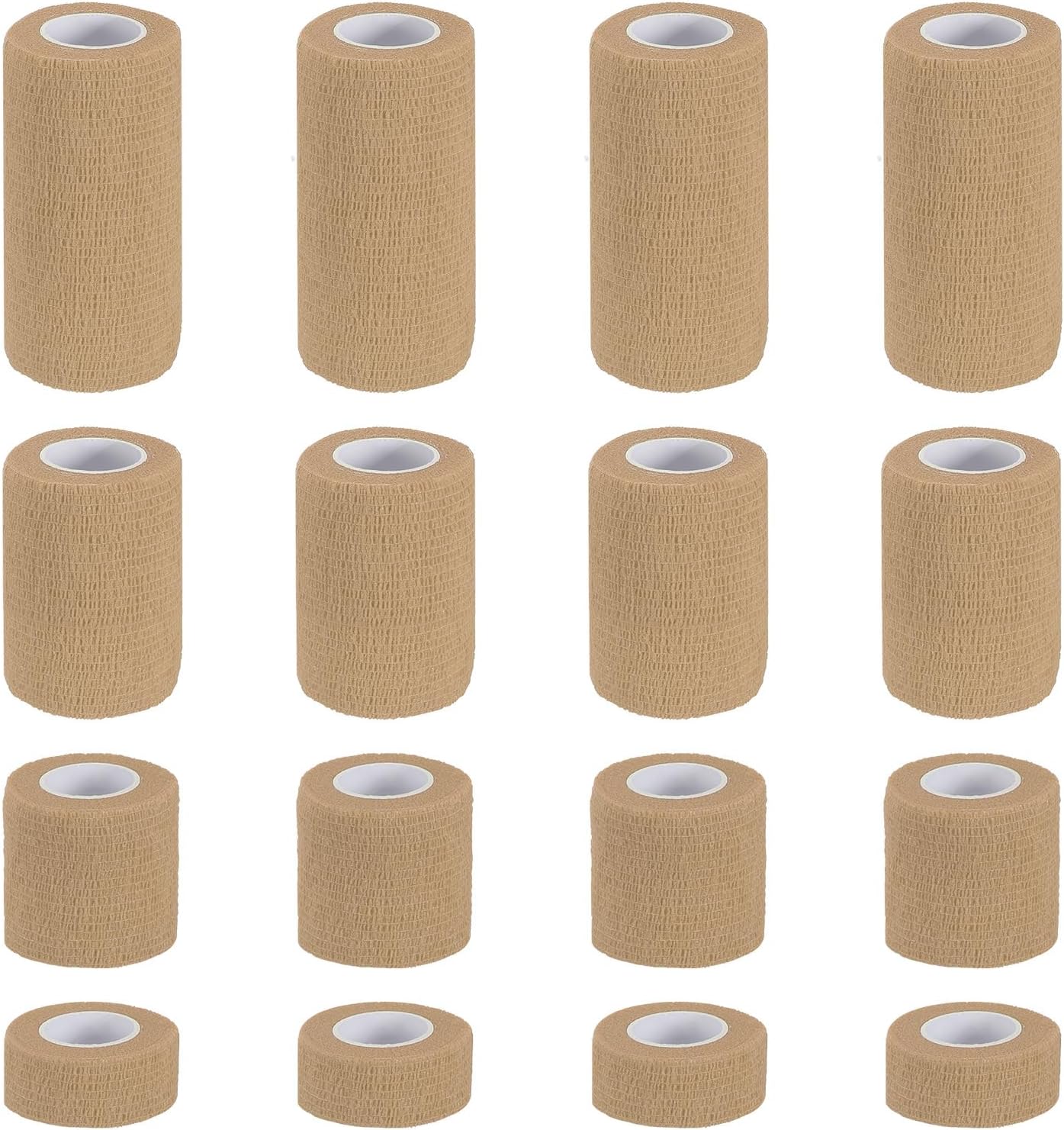 PATIKIL 1"/2"/3"/4" Self Adhesive Bandage Wrap, 16 Pcs 5 Yard Elastic Self Breathable Self Adherent Wrap Tape for Stretch Athletic Sports Wrist Ankle Outdoor Tape, Light Skin