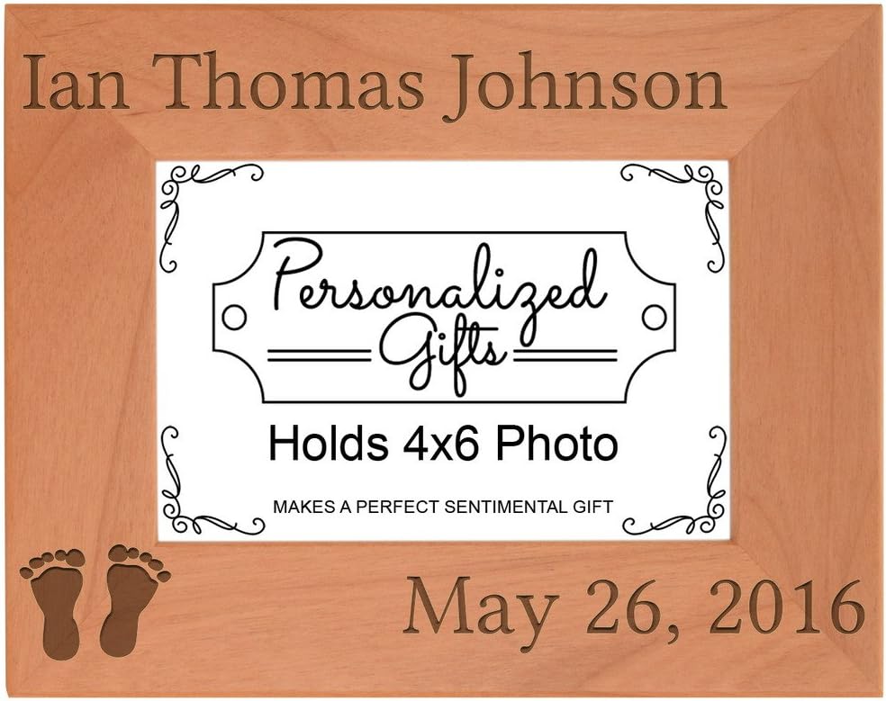 Custom Baby Gift Enter Name Birthday Personalized Natural Wood Engraved 4x6 Landscape Picture Frame