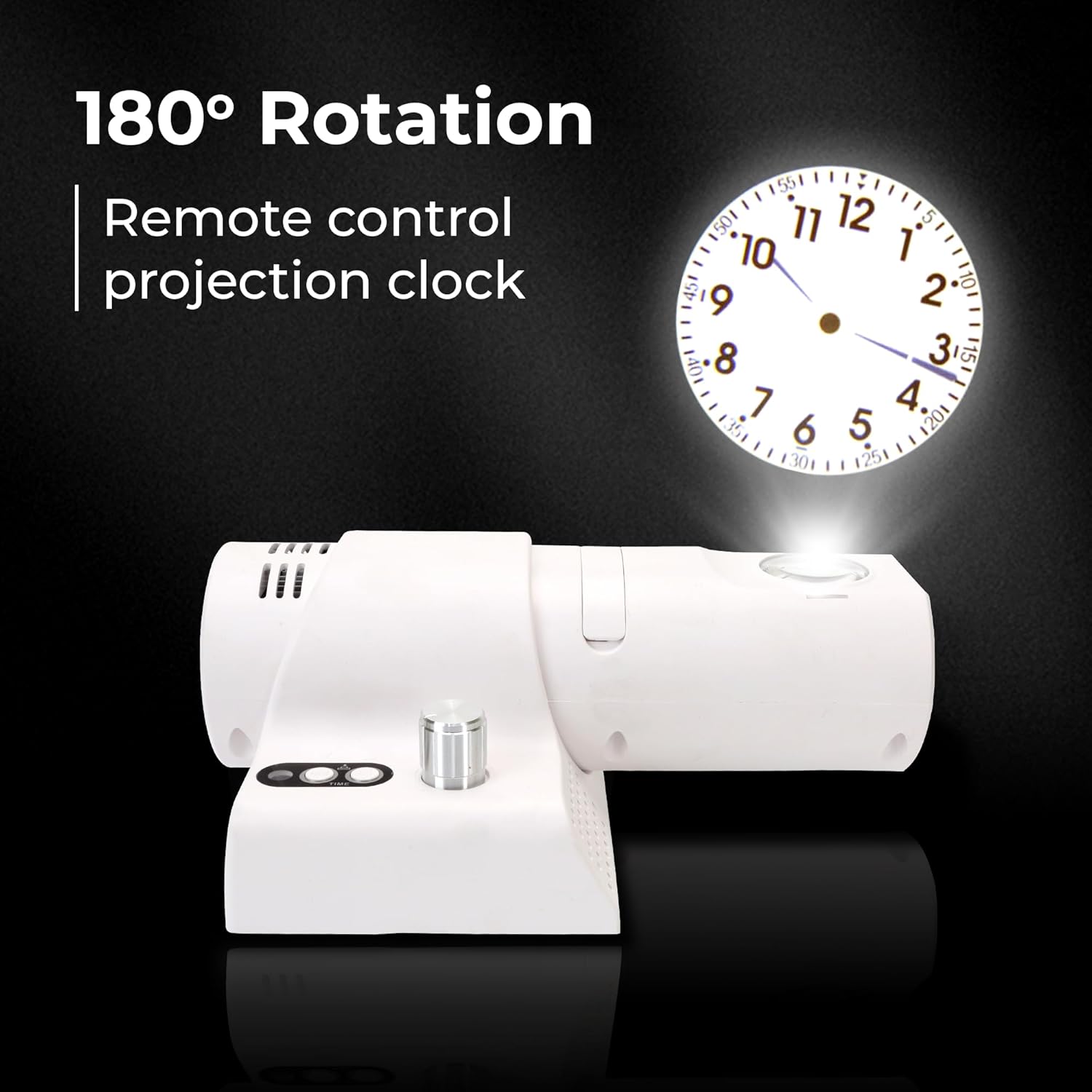 180° Adjustable LED Projection Alarm Clock, Wall Clock with 5 Dimming Color and Knob Focusing, Analog Clock Face with Brightness Adjustable, Clearly Visible for Home Decor (White)