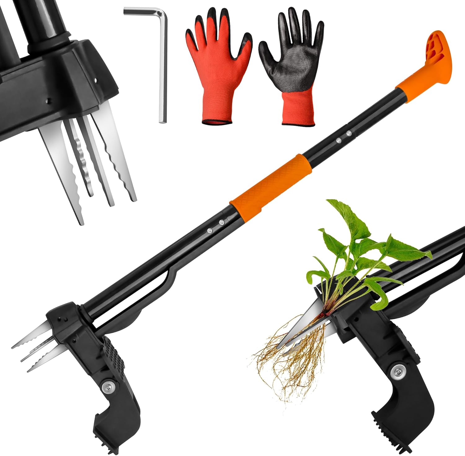 Weed Puller Tool, 39" Heavy Duty Gardening Stand-Up Weeder Puller, Ergonomic Long Handle, 3 High-Strength Stainless Steel Claws for Lawn Garden