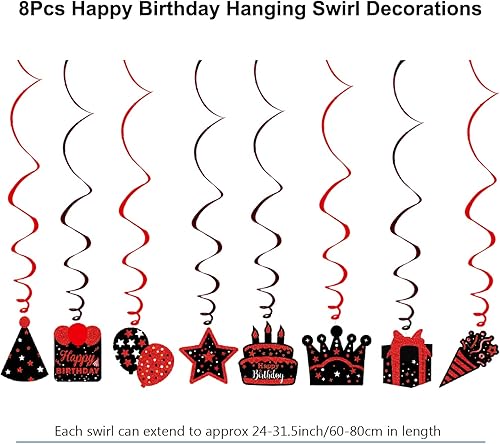 Miniatura 5 de Kit de guirnalda de arco de globos rojos y negros de cumpleaños, globos rojos, negros, blancos, plateados, con telón de fondo de pancarta de feliz