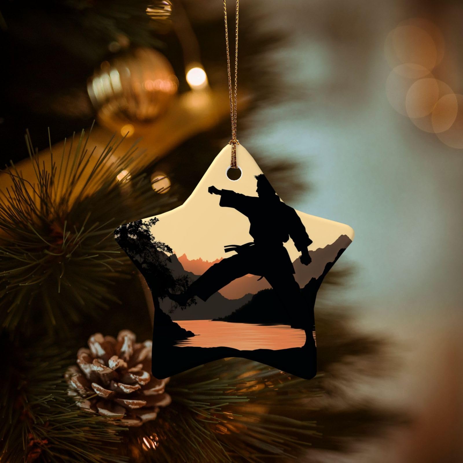Christmas Ornaments for Christmas Tree Decoration Hanging Karate Ornament with Gold Ribbon Crafts Star Shape Ceramic Pendant for Keepsake Gifts Xmas Decor Party Supplies