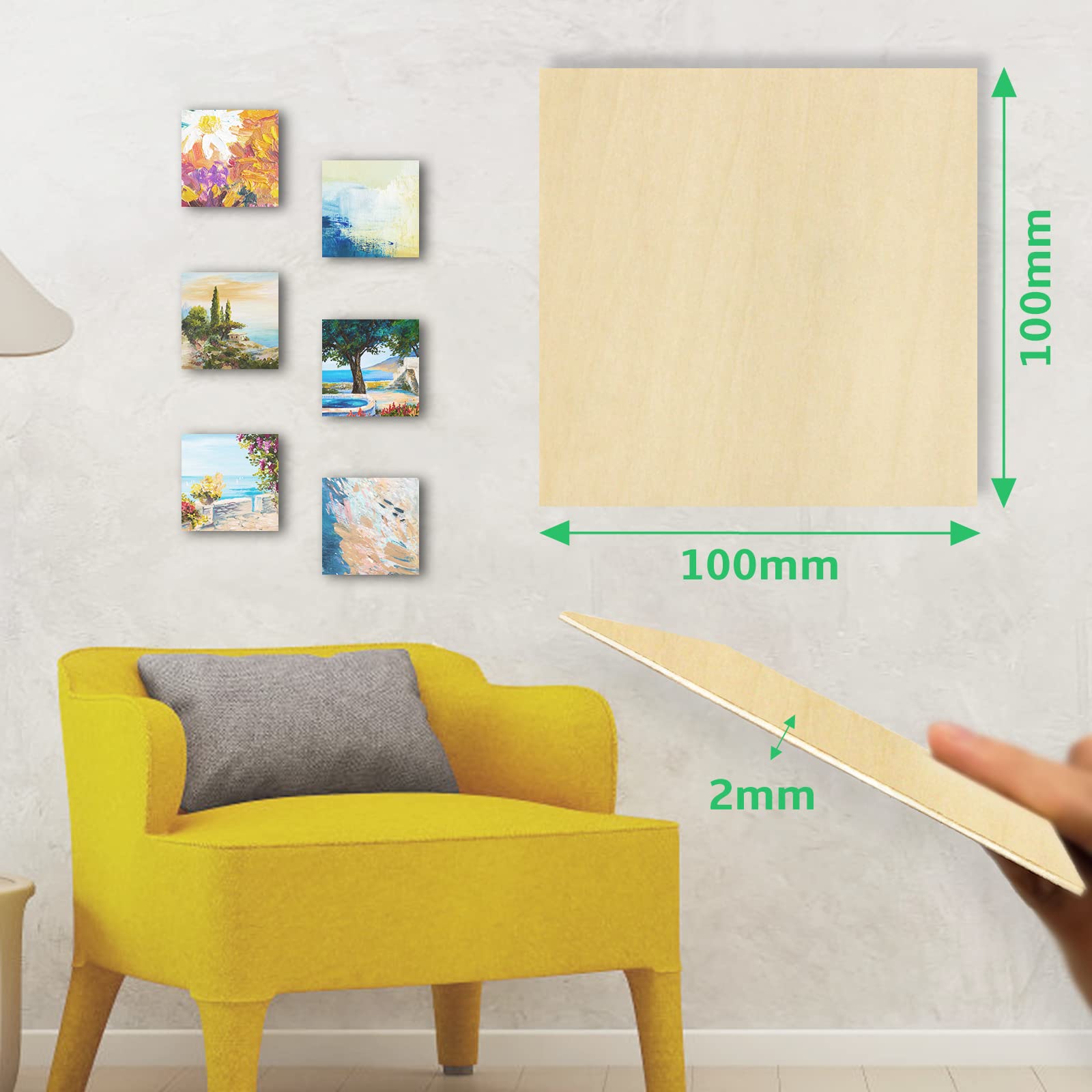 OWLKELA Drewno lipowe, 20 sztuk 100 x 100 x 2 mm, płyty z drewna do majsterkowania – drewniane wycięcia do majsterkowania, idealne do projektów laserowych, modeli DIY, sztuki i rzemiosła, obrazów