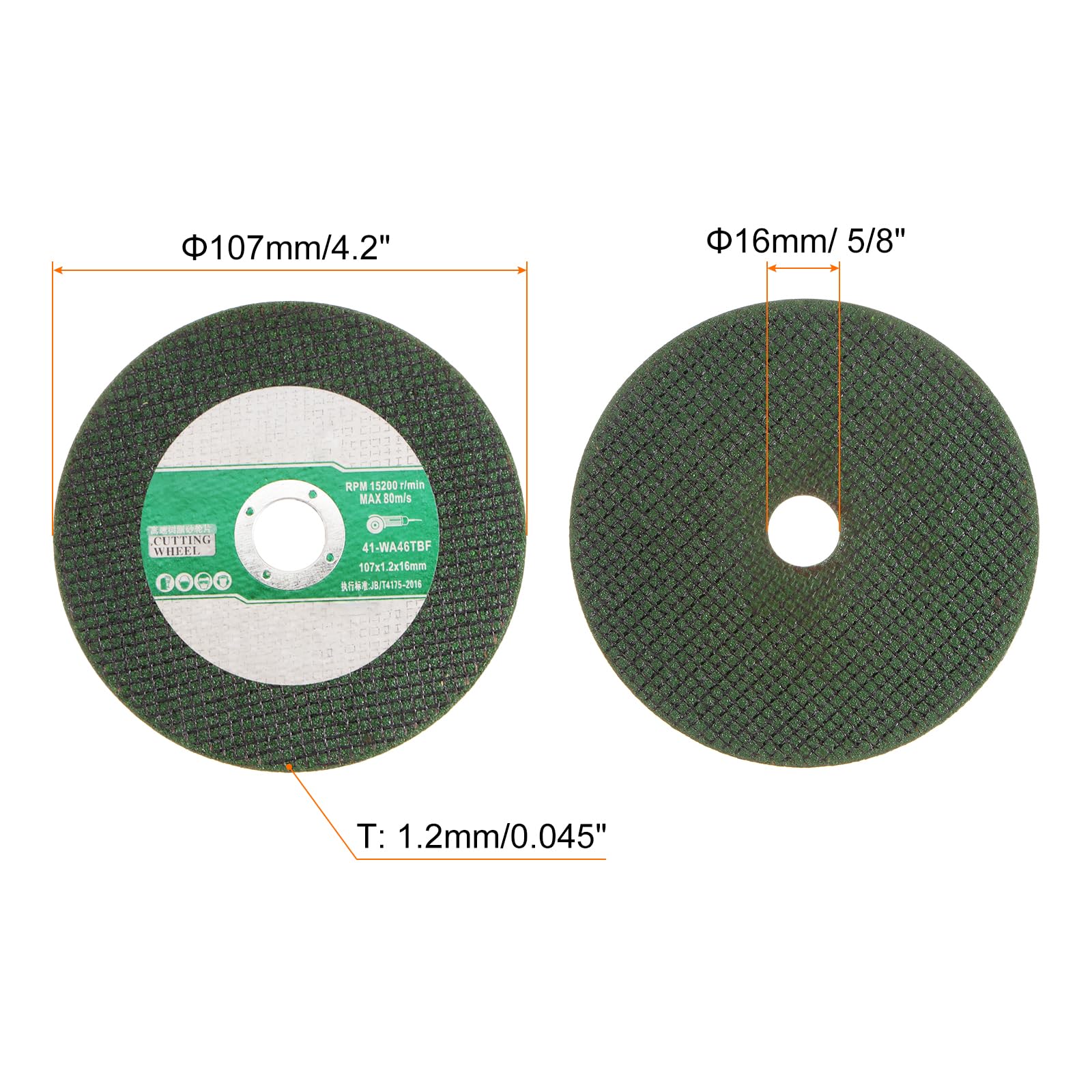 sourcing map 50 dischi da taglio da 16 mm x 107 mm x 1,2 mm, in metallo sottile, in acciaio inox, per taglio veloce, mole per utensili rotanti, verde