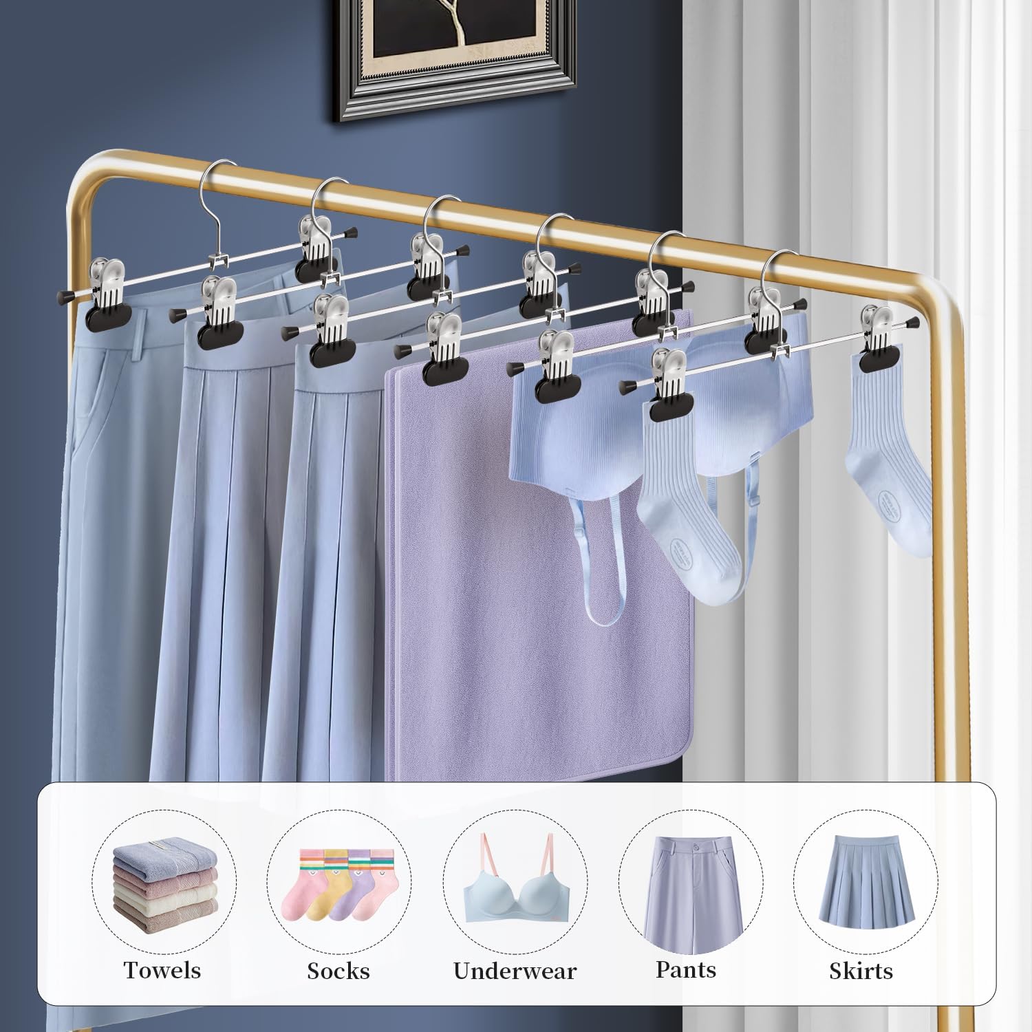 14Inch Pants Hangers with Wide Clips 50 Pack Adjustable Skirt Hangers for Women Non-Slip Clothes Hanger for Pants Heavy Duty Space Saving Trousers Hanger for Jeans,Shorts Black