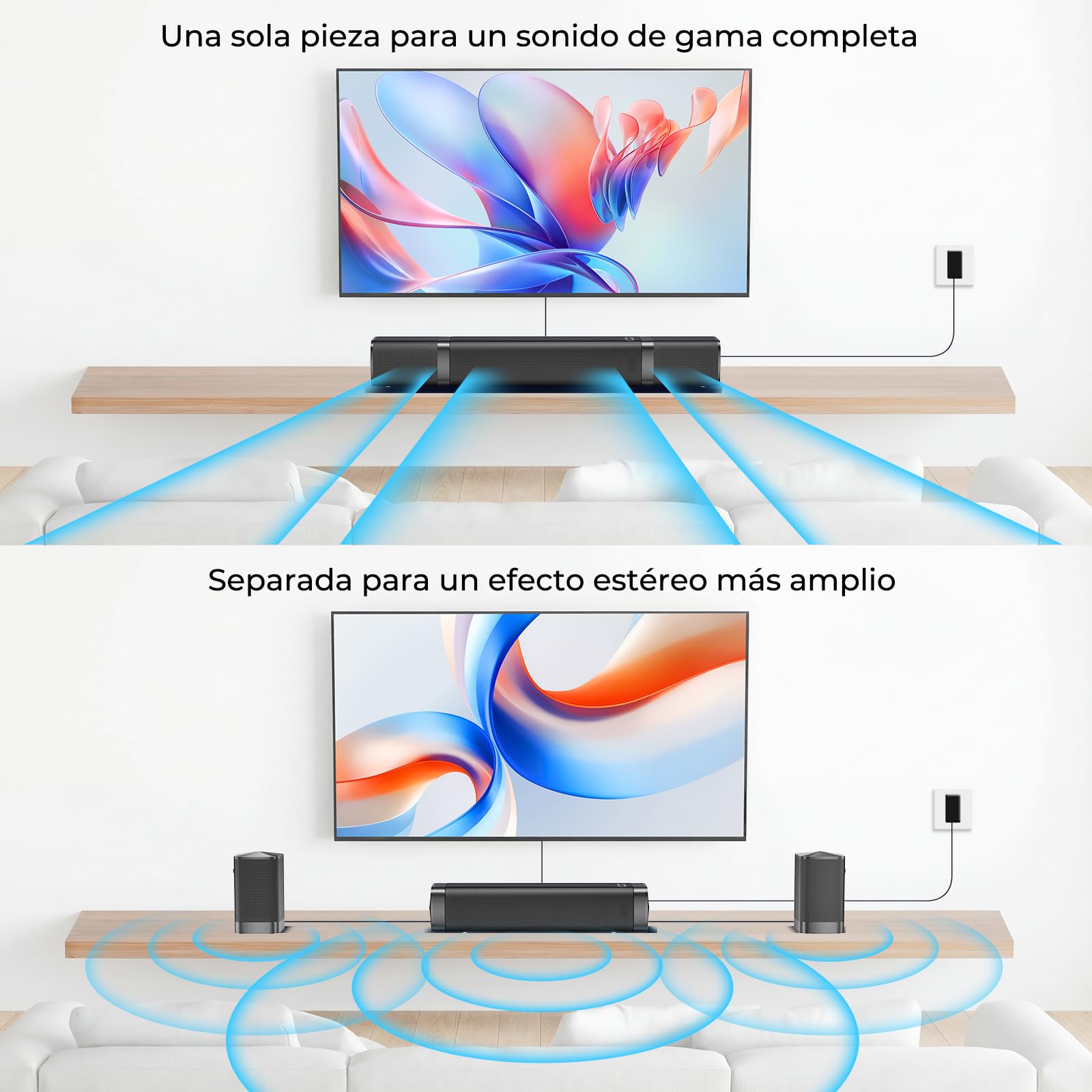 GarageRock 2.1ch Barra de Sonido TV, 2026 Upgraded 3-in-1 Desmontable Soundbar, Dolby Audio, Graves Potentes Integrados, Peak Power 160W Barra Sonido, Bluetooth/ARC/Opt/AUX/TV/PC/Gaming,1 Pcs