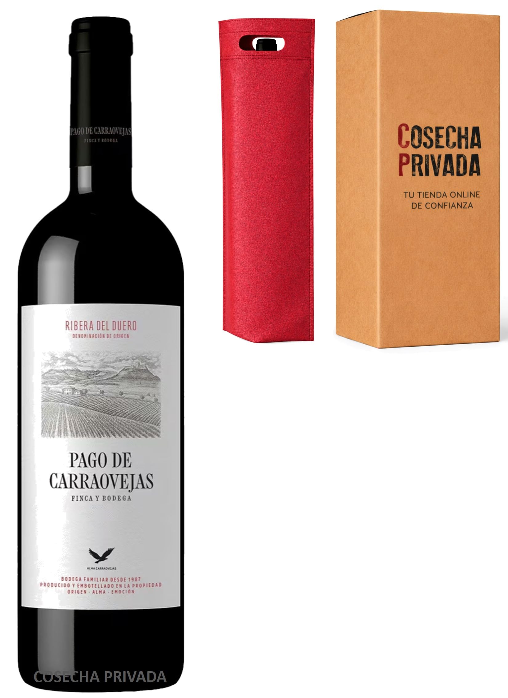 Pago de Carraovejas - Botella para Regalo - Envío Gratis 24 H - Funda regalo + Caja - Vino Tinto - Ribera del Duero - Enviado por Cosecha Privada - Bot. P. Carraovejas Funda