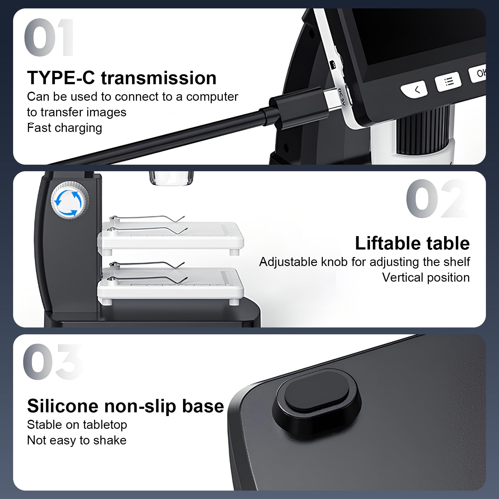 Microscopio Digital LCD, Aumento de 50x a 1000x, Pantalla de 4,3 Pulgadas, Resolución de 1080P, Lente de 2 Millones de Píxeles, con 8 Luces LED, Conectable a PC, Computadora portátil