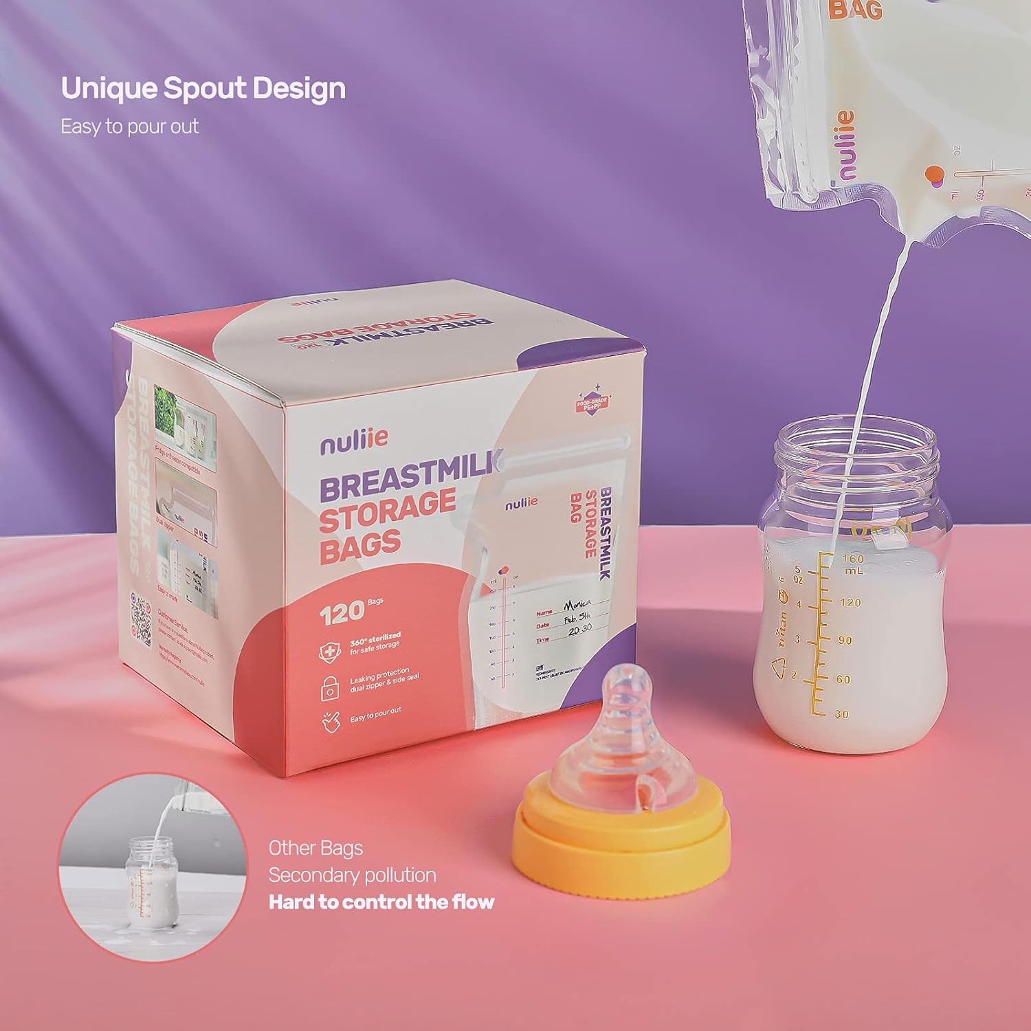 Nuliie 120 Pcs Breast Milk Storage Bags - Image 3