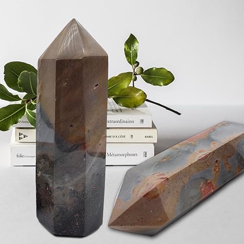 Miniatura 6 de Puntos de cristal de piedra de mar grandes, 1 varita hexagonal de torre de cristal de 1.0 a 1.5 libras para terapia de reiki, meditación de chakras