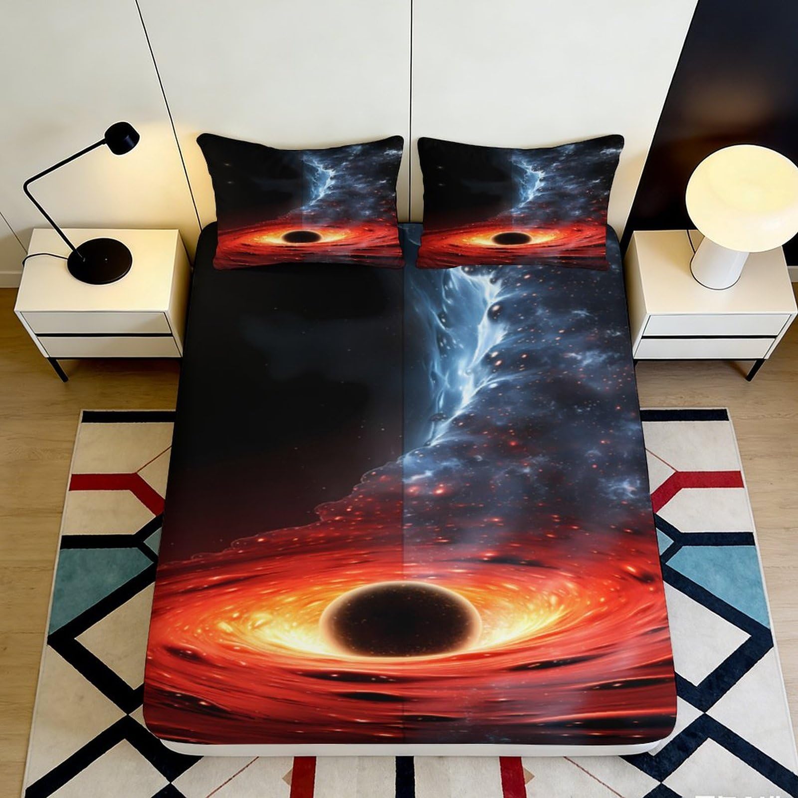 Ctjqhvmx Style-7 3D Printed Black Hole Fitted Sheet Microfiber Deep Pocket Non-Slip Bedroom Bedding Black Hole Mattress Fitted Cover For Adults Teens 90X200x25cm 90X200x25cm