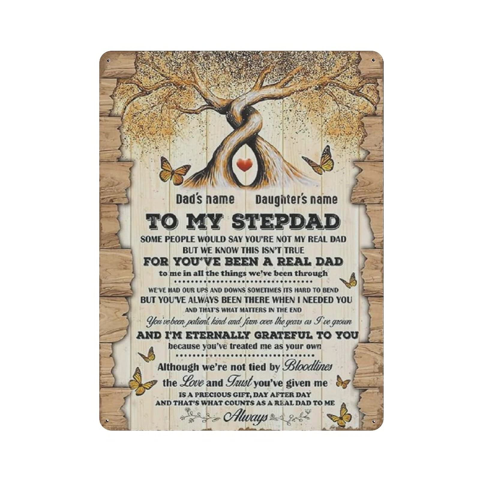 Metal Tin Sign to My Stepdad I'm Eternally Grateful to You Vintage Tin Poster Metal Sign Wall Decoration Country Kitchen Home Garage Decor 16"x12"