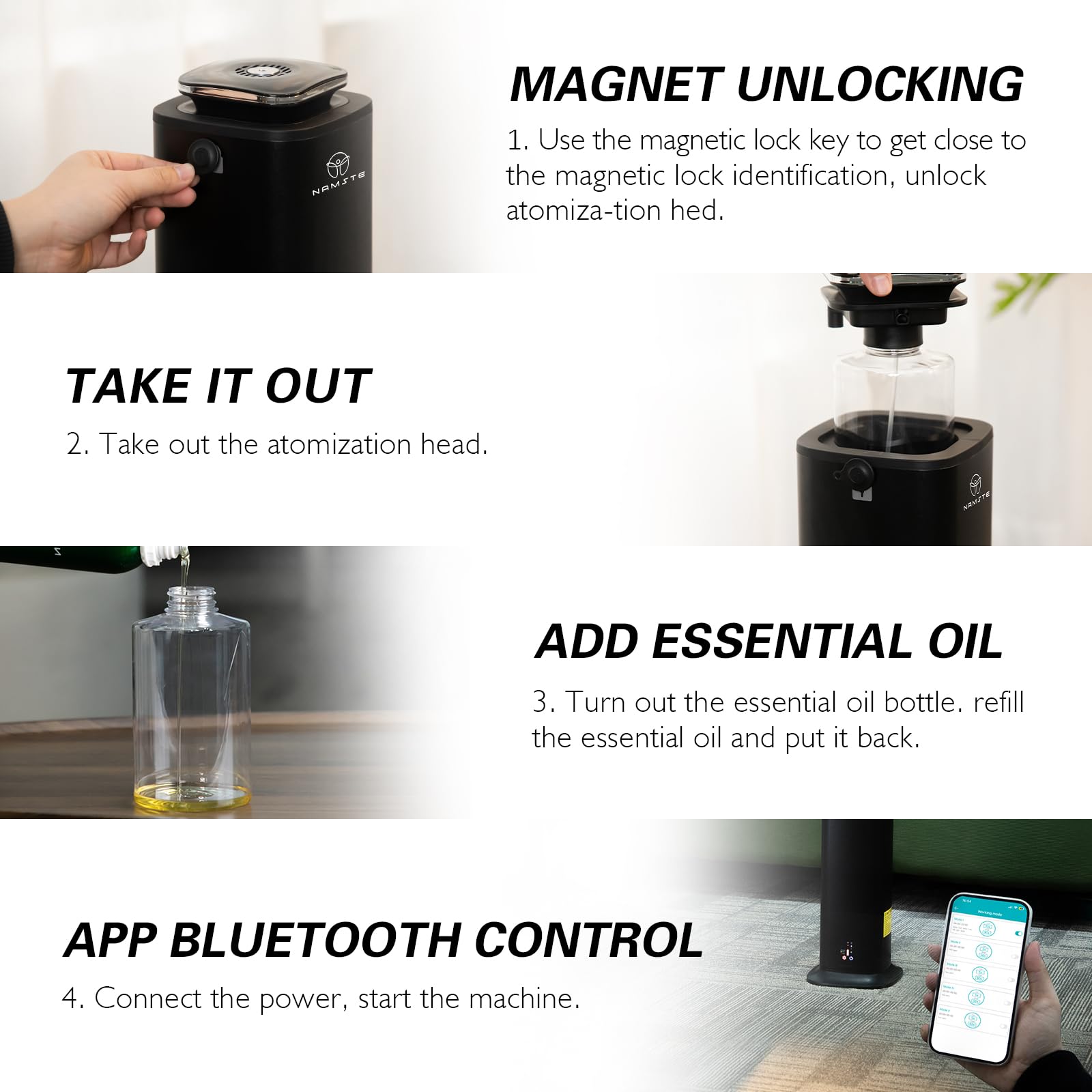 Nmaste Diffuseur d'huiles essentielles sans eau Grande tour Machine de parfum HVAC Smart Luxury Hotel Diffuseurs App & Touch Control Air froid, couverture de 800 ml, 4000 m² pour maison à deux étages